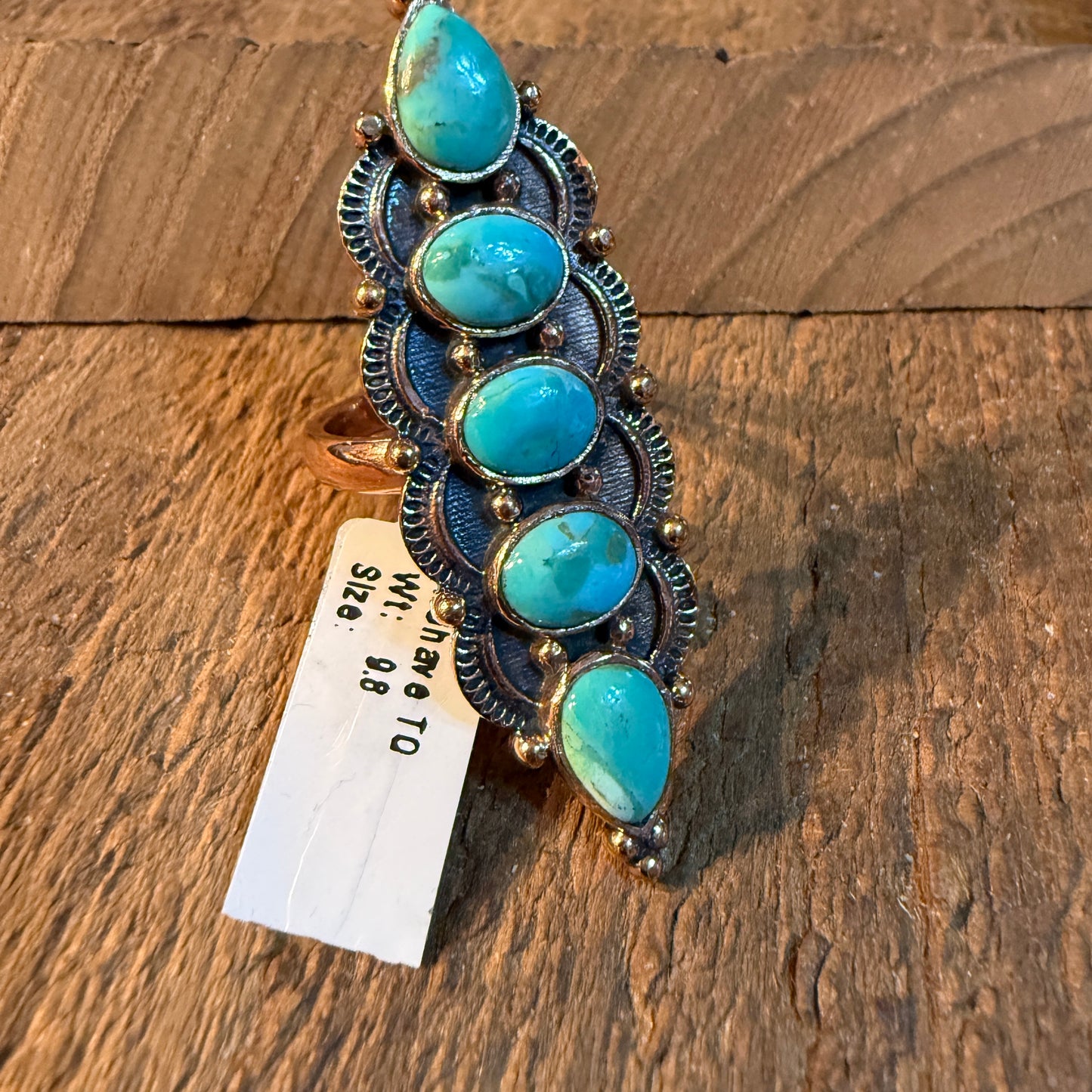 Mohave Turquoise Gemstone 2 Inch Statement Ring in Genuine Copper Wild West Boho