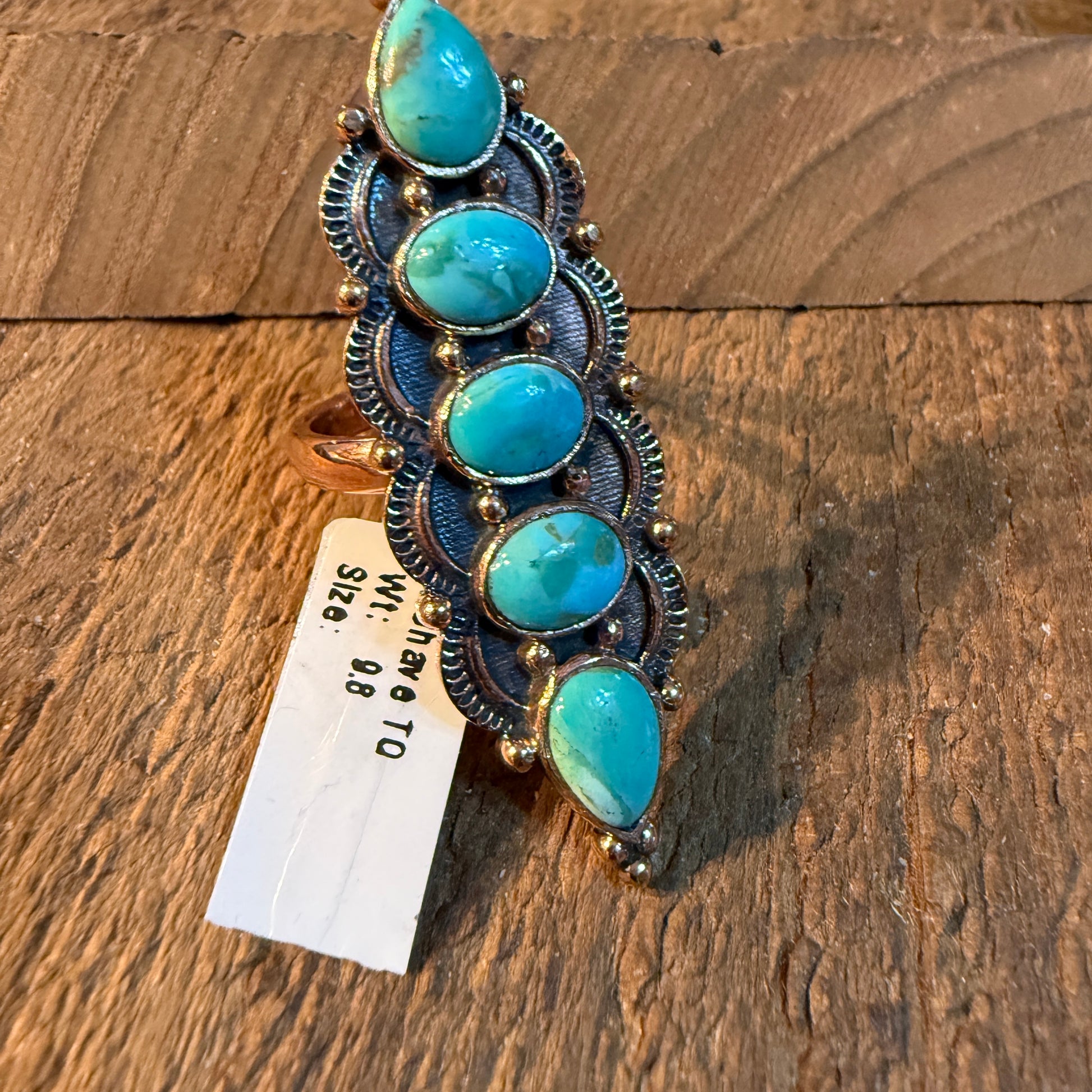 Mohave Turquoise Gemstone 2 Inch Statement Ring in Genuine Copper Wild West Boho