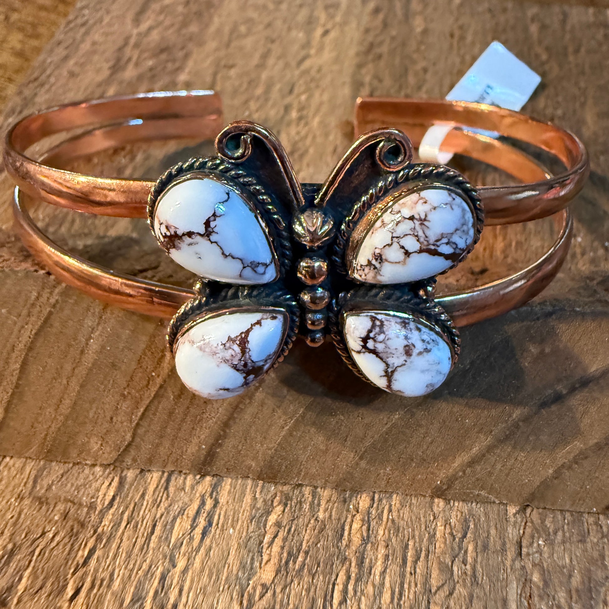 Wild Horse Butterfly Gemstone Wide Cuff Bangle in Genuine Copper Wild West Boho