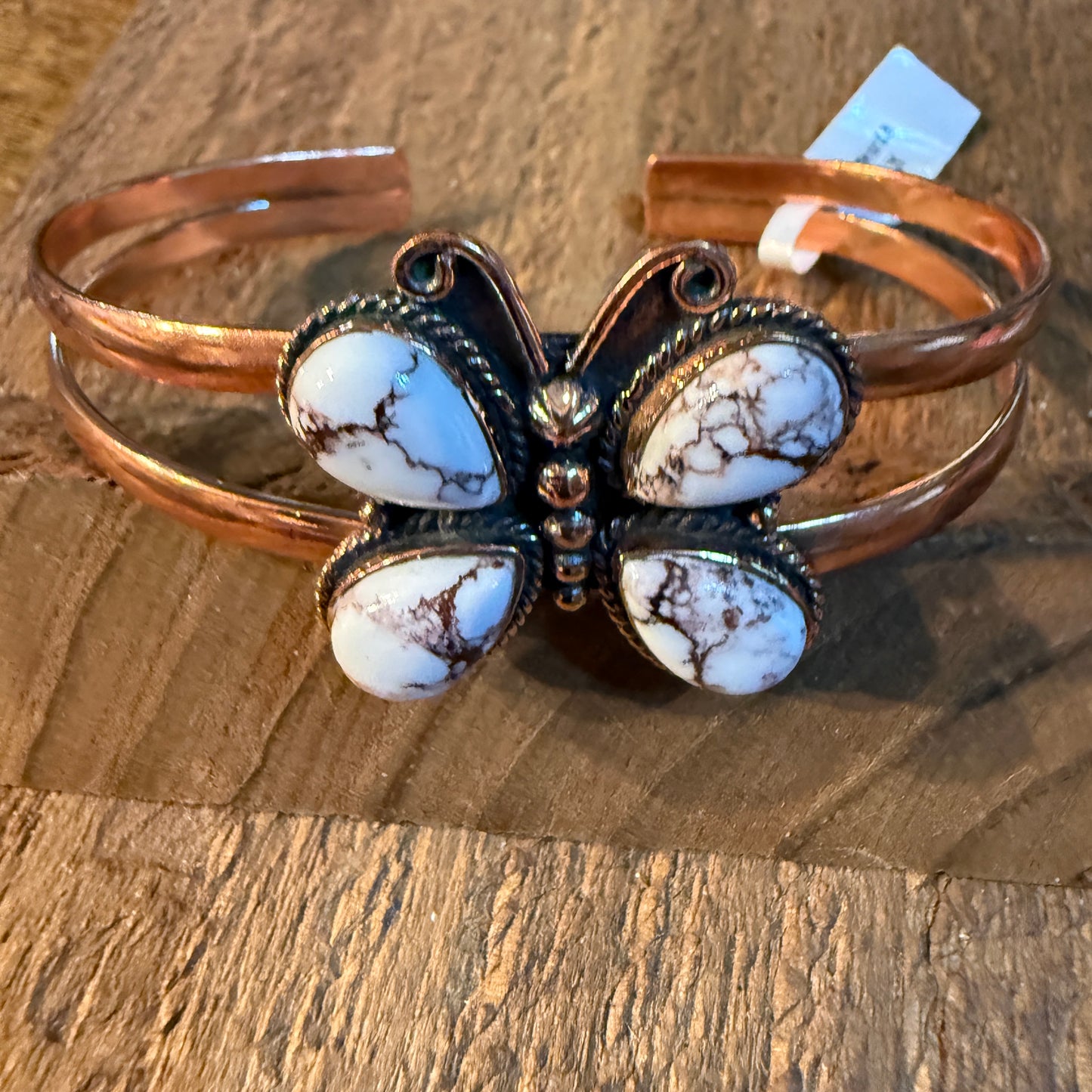 Wild Horse Butterfly Gemstone Wide Cuff Bangle in Genuine Copper Wild West Boho