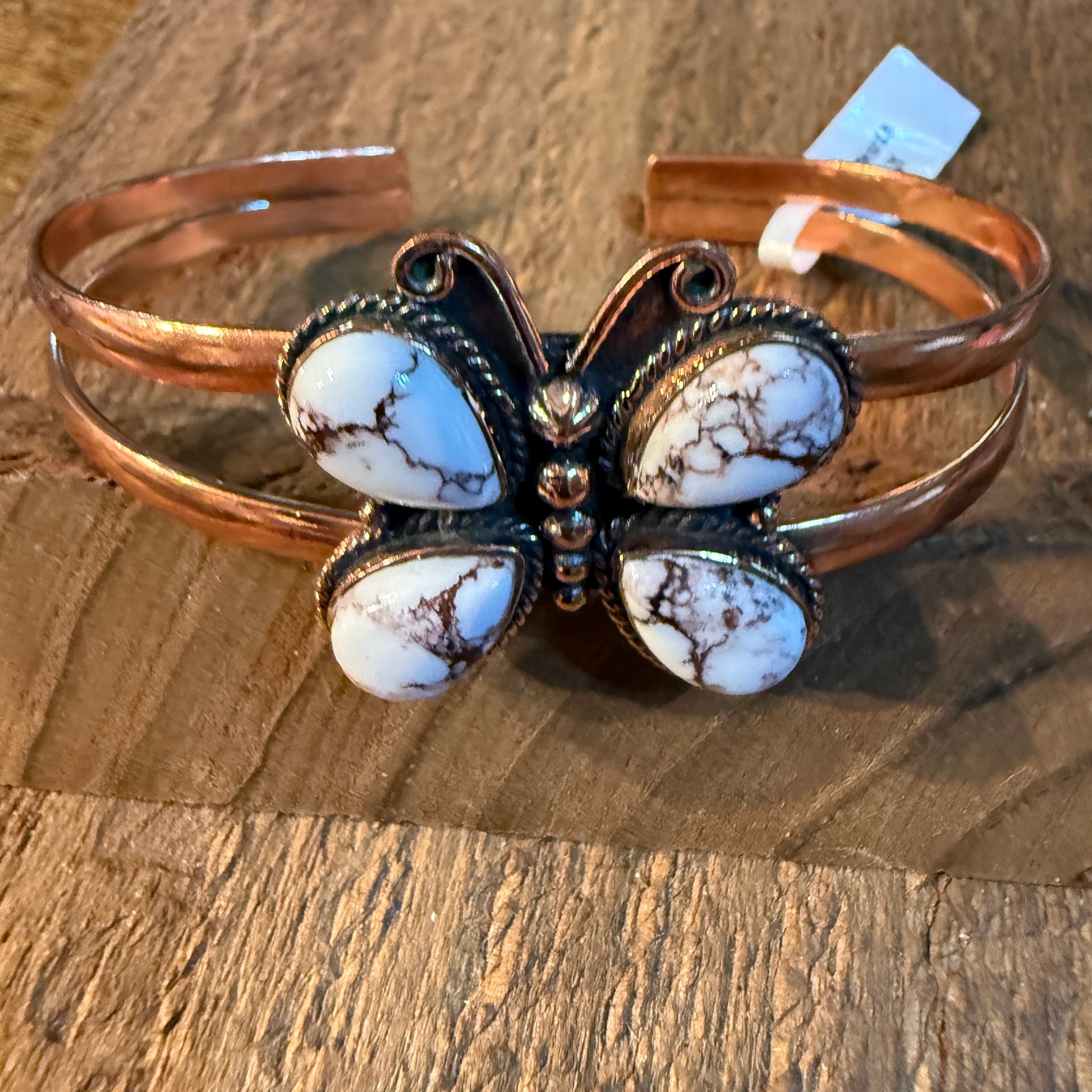 Wild Horse Butterfly Gemstone Wide Cuff Bangle in Genuine Copper Wild West Boho