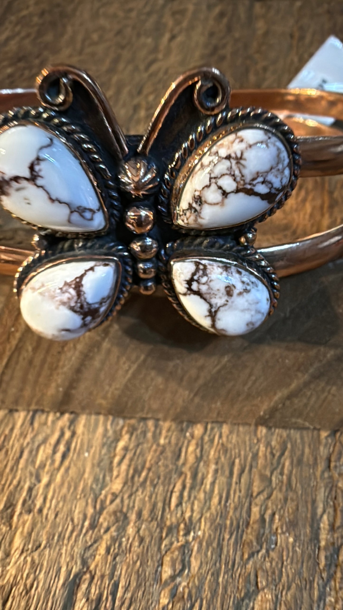 Wild Horse Butterfly Gemstone Wide Cuff Bangle in Genuine Copper Wild West Boho