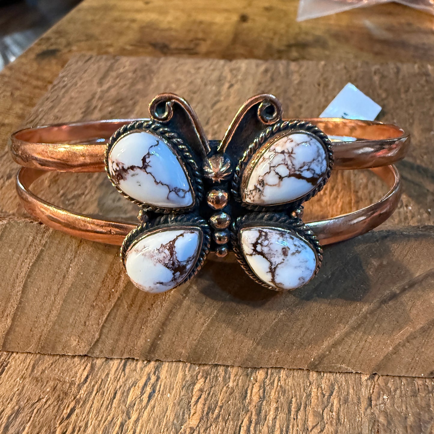 Wild Horse Butterfly Gemstone Wide Cuff Bangle in Genuine Copper Wild West Boho