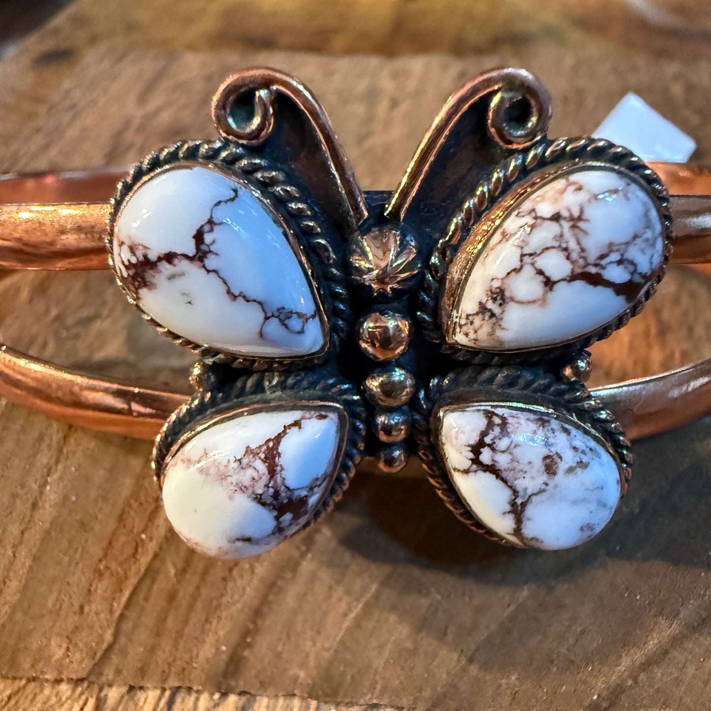 Wild Horse Butterfly Gemstone Wide Cuff Bangle in Genuine Copper Wild West Boho