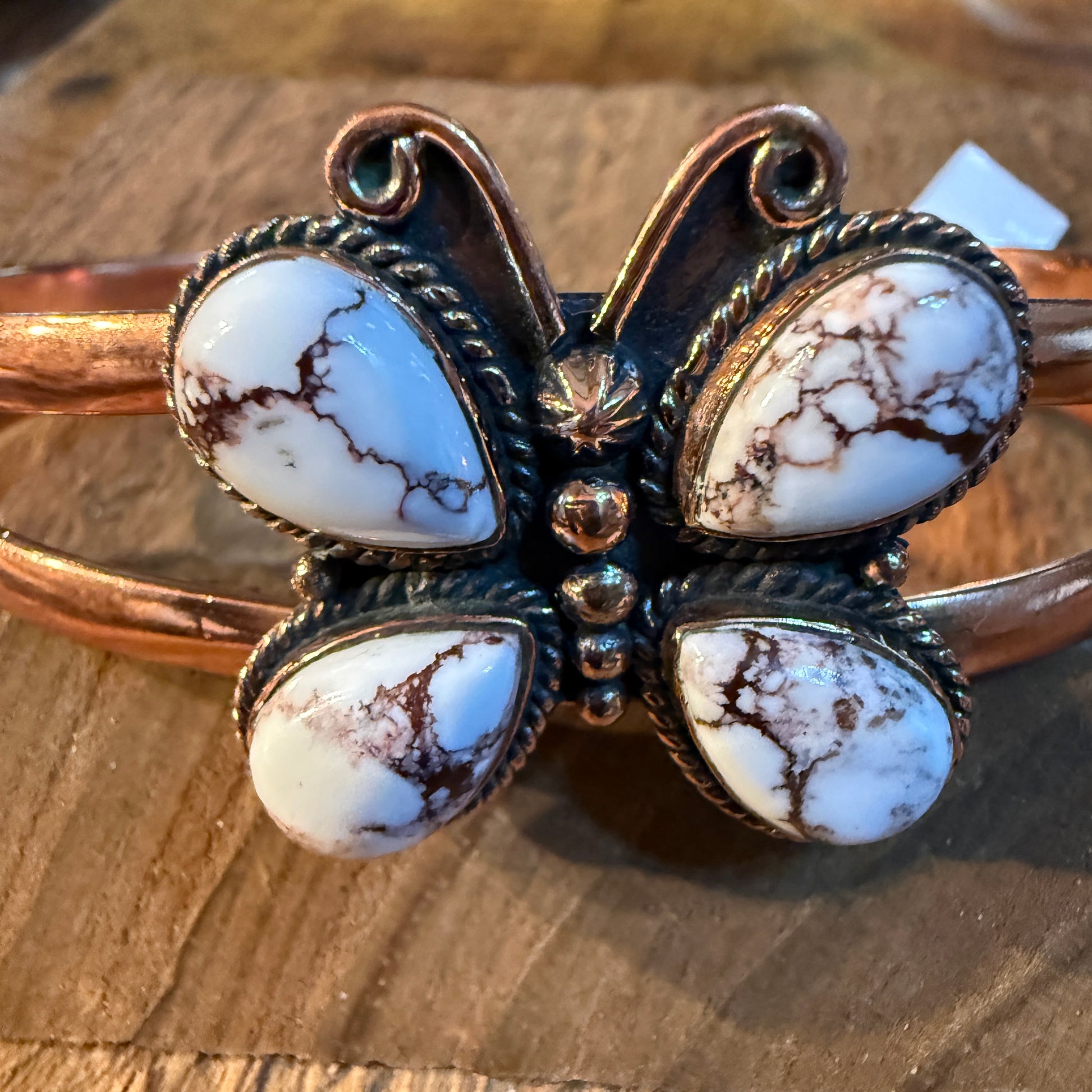 Wild Horse Butterfly Gemstone Wide Cuff Bangle in Genuine Copper Wild West Boho