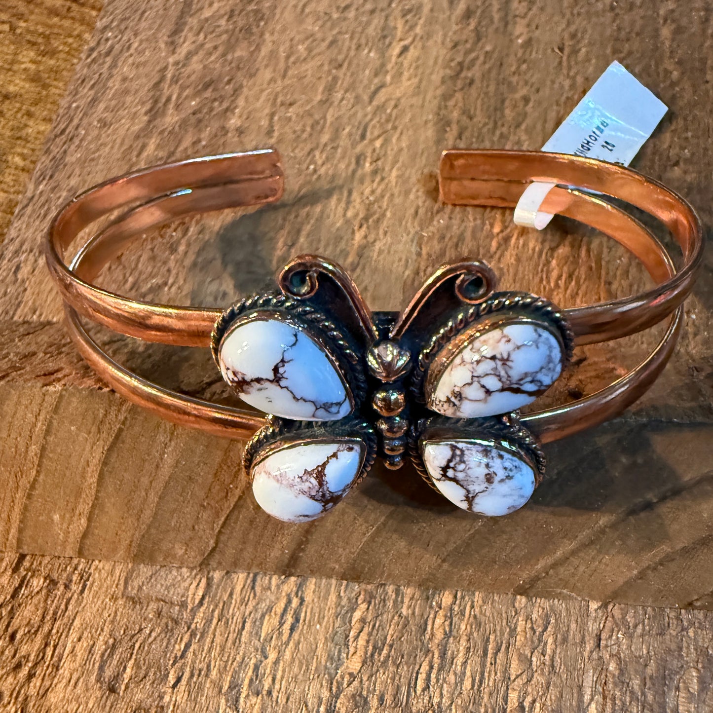 Wild Horse Butterfly Gemstone Wide Cuff Bangle in Genuine Copper Wild West Boho