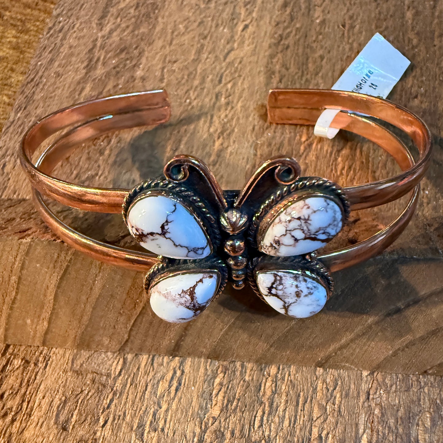 Wild Horse Butterfly Gemstone Wide Cuff Bangle in Genuine Copper Wild West Boho