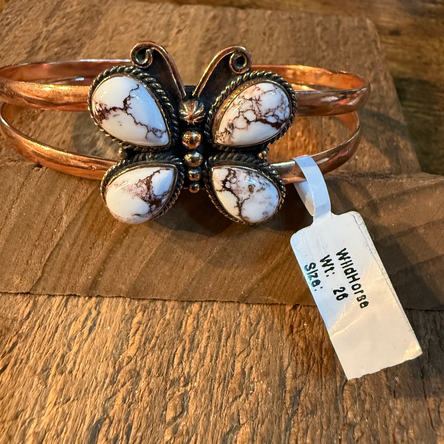 Wild Horse Butterfly Gemstone Wide Cuff Bangle in Genuine Copper Wild West Boho