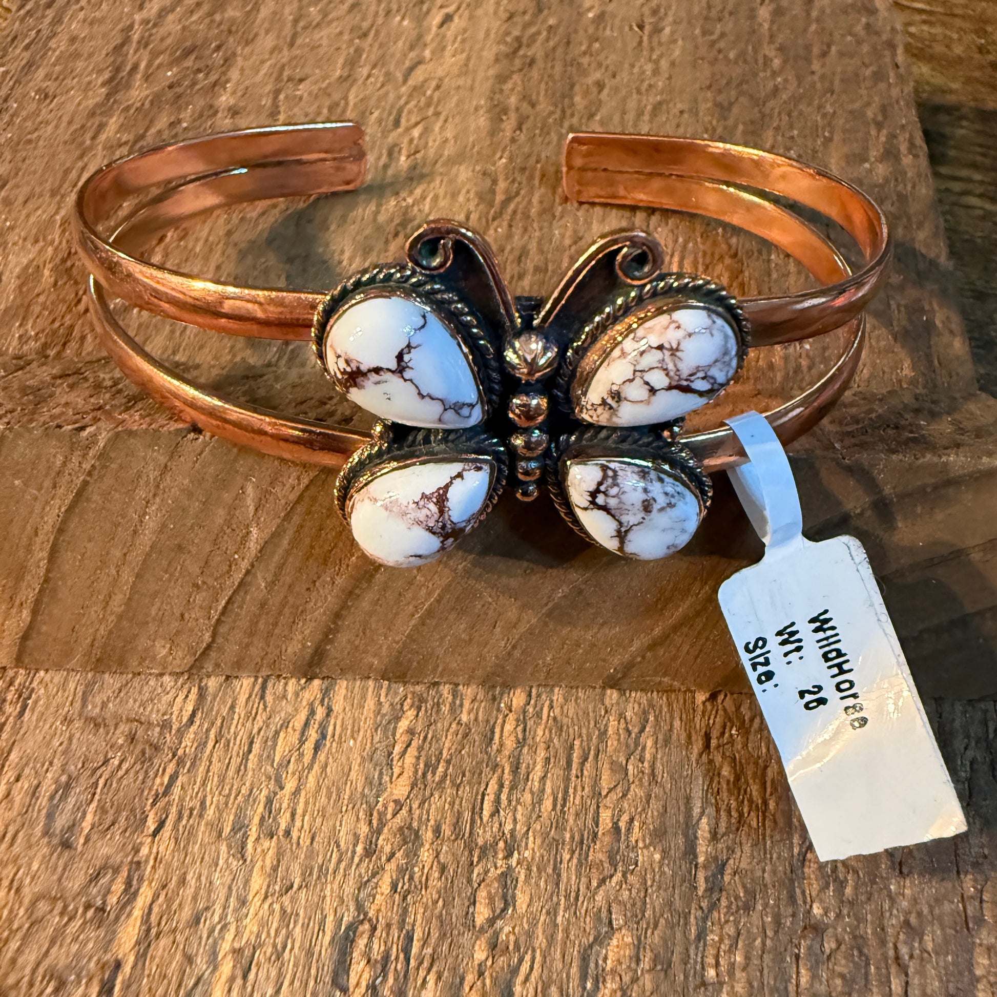 Wild Horse Butterfly Gemstone Wide Cuff Bangle in Genuine Copper Wild West Boho