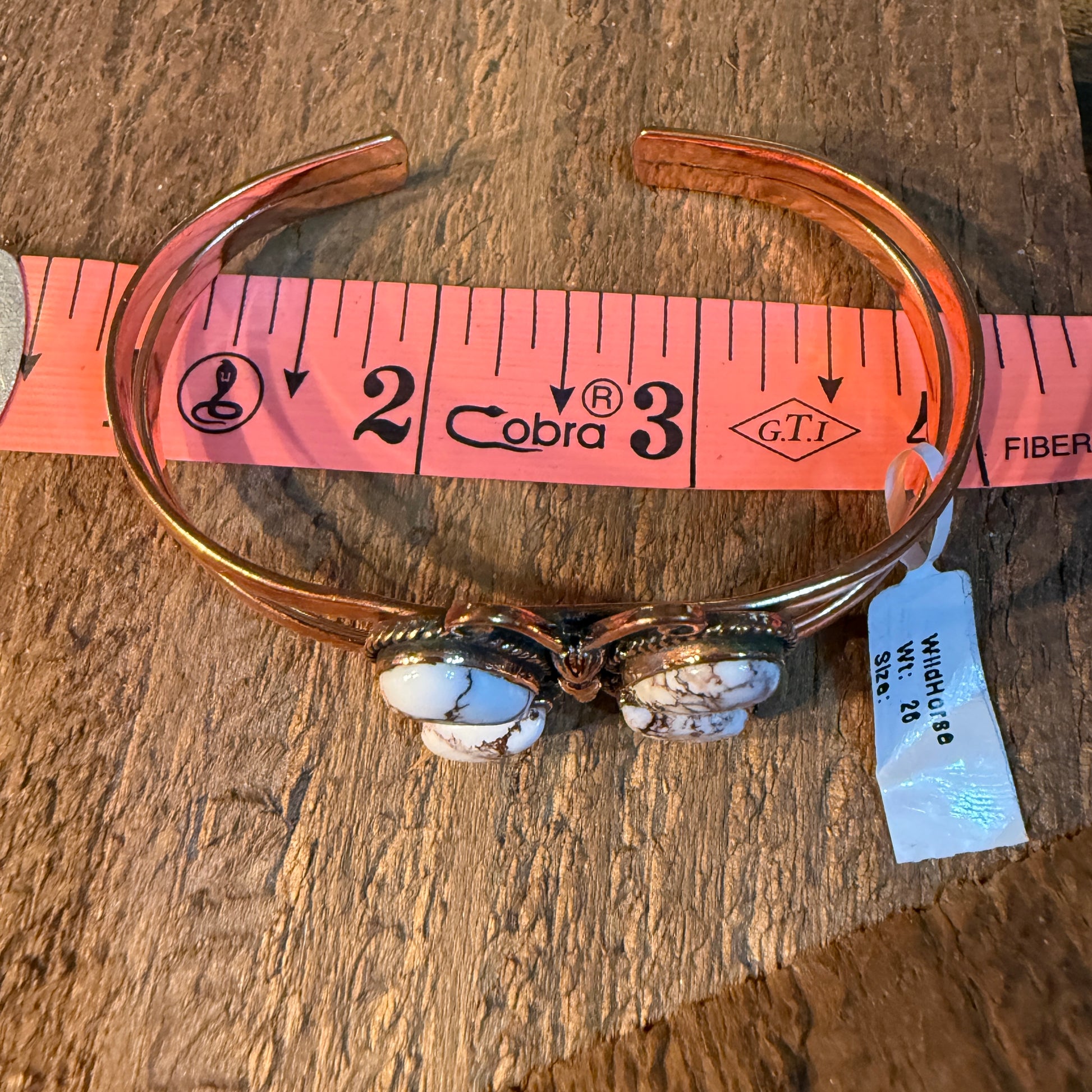 Wild Horse Butterfly Gemstone Wide Cuff Bangle in Genuine Copper Wild West Boho