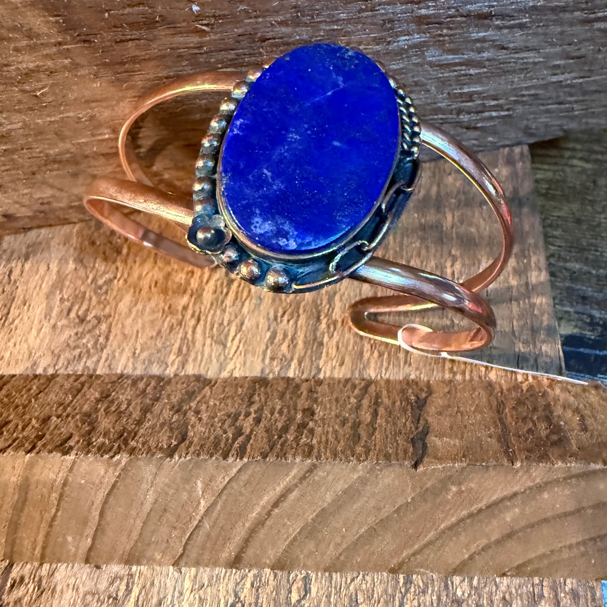 Lapas Gemstone Wide Cuff Bangle in Genuine Copper Wild West Boho