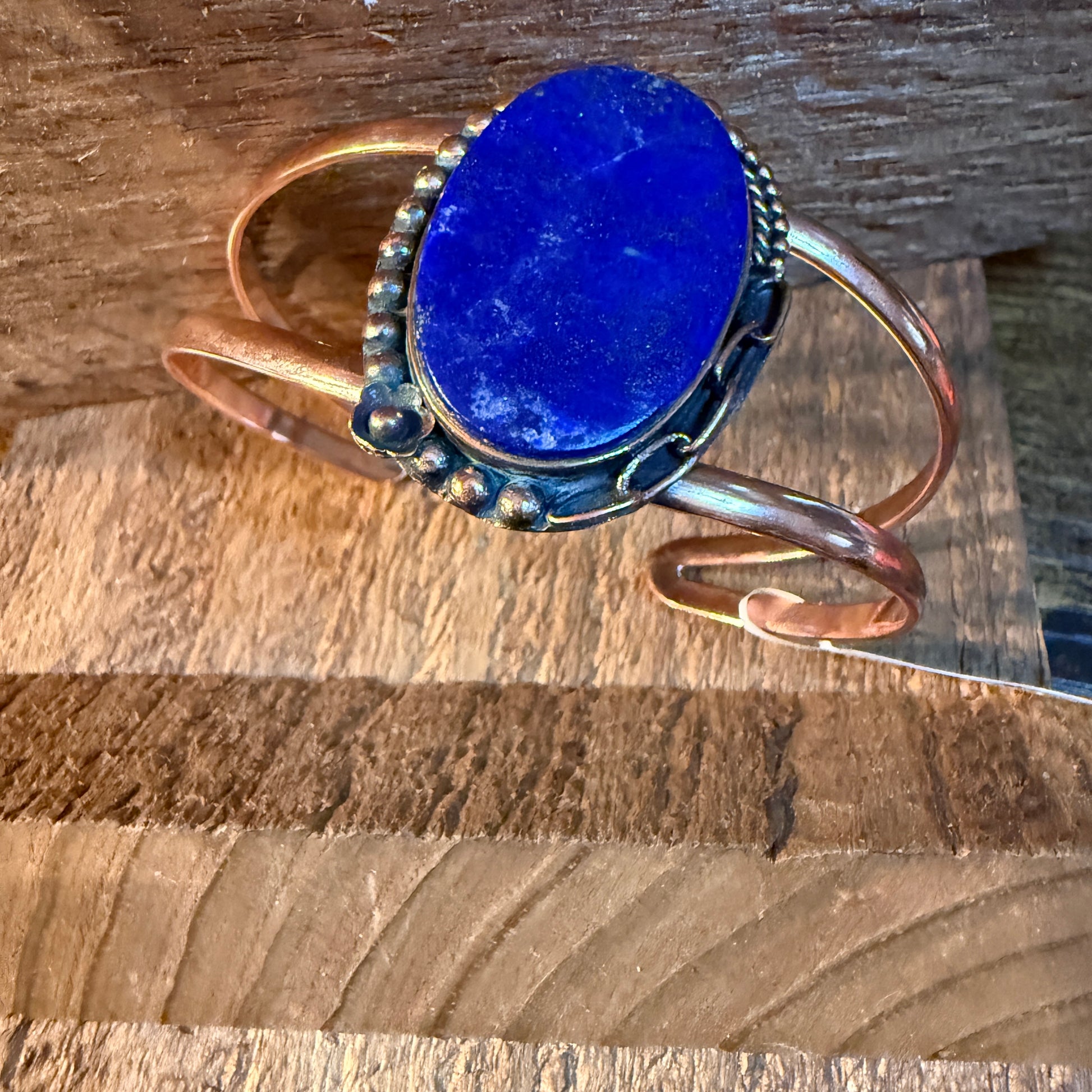 Lapas Gemstone Wide Cuff Bangle in Genuine Copper Wild West Boho