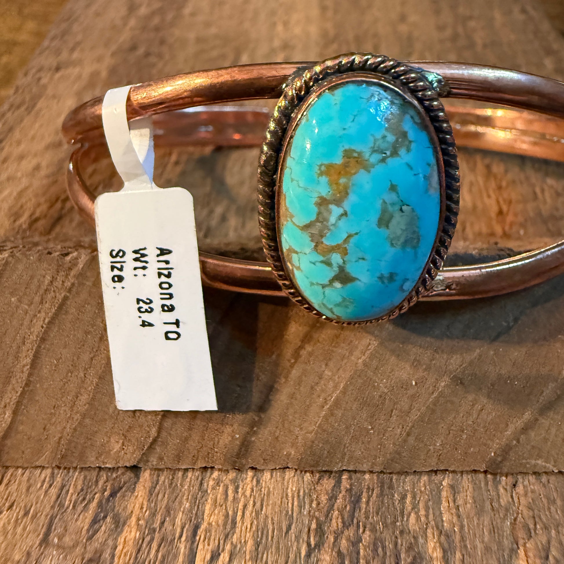 Arizona Turquoise Gemstone Wide Cuff Bangle in Genuine Copper Wild West Boho