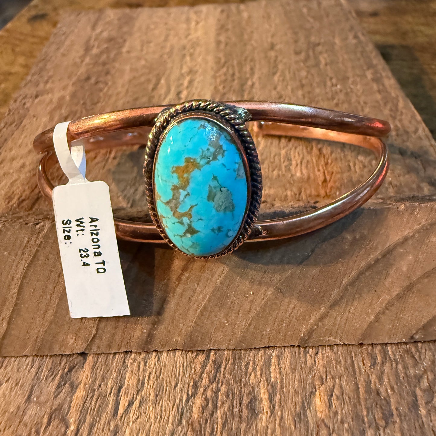 Arizona Turquoise Gemstone Wide Cuff Bangle in Genuine Copper Wild West Boho