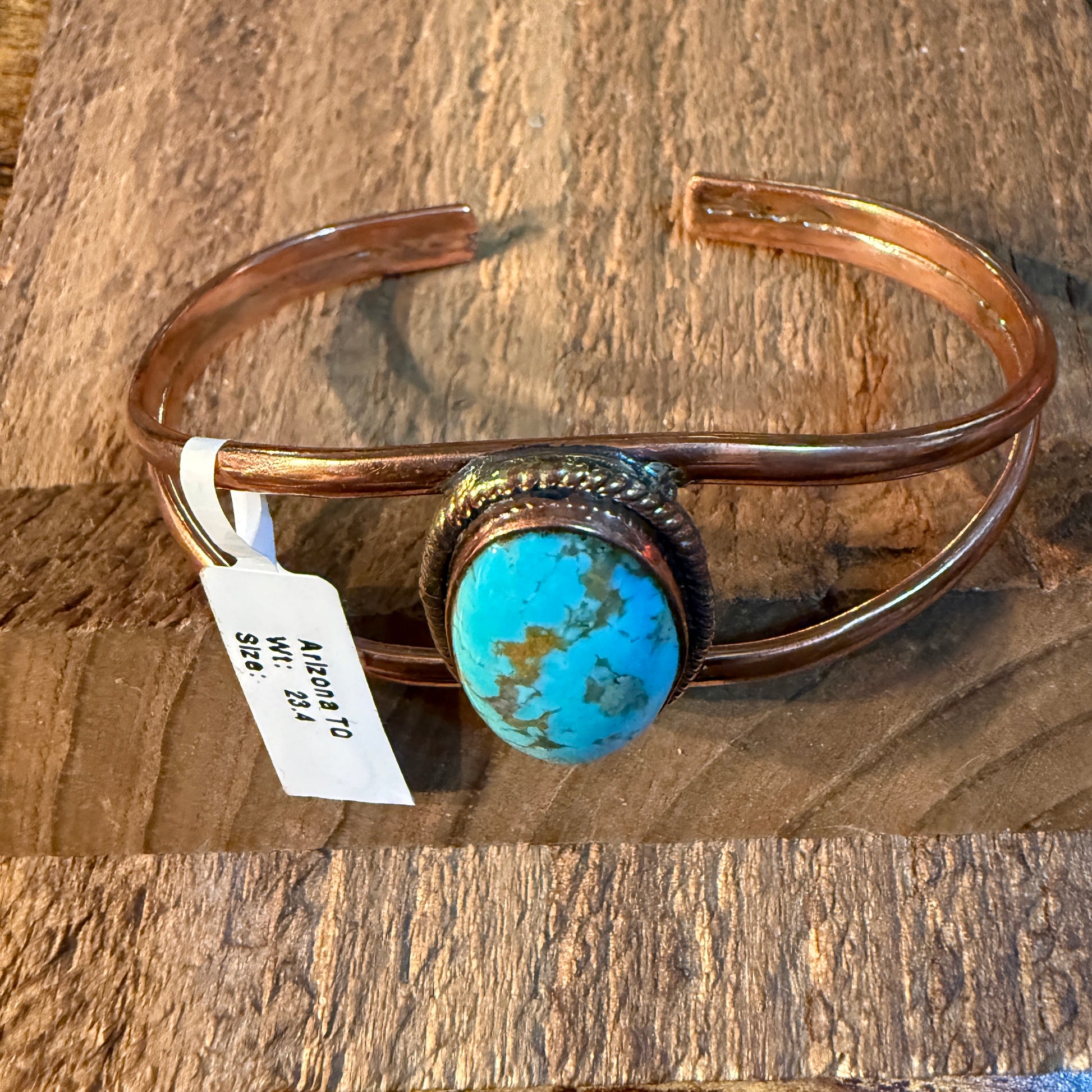 Arizona Turquoise Gemstone Wide Cuff Bangle in Genuine Copper Wild West Boho