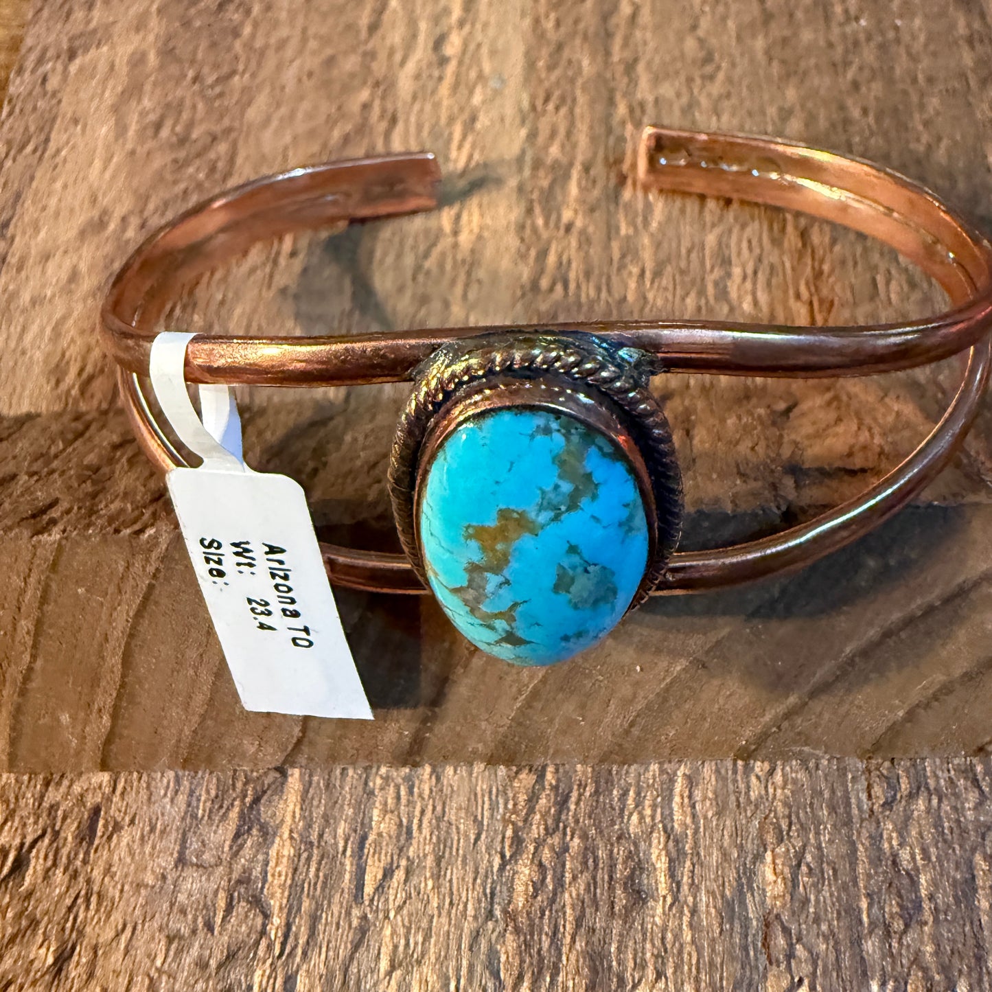 Arizona Turquoise Gemstone Wide Cuff Bangle in Genuine Copper Wild West Boho