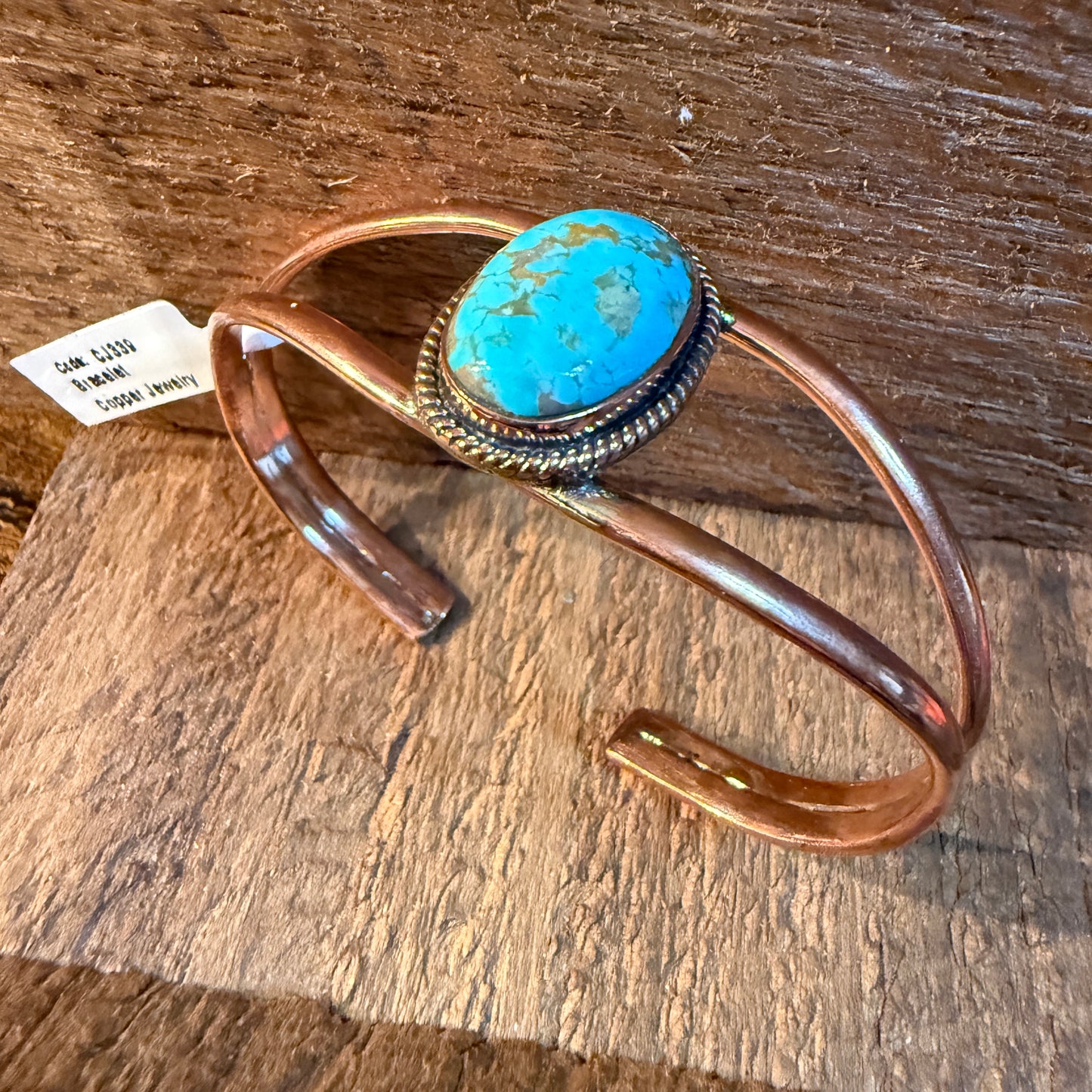 Arizona Turquoise Gemstone Wide Cuff Bangle in Genuine Copper Wild West Boho