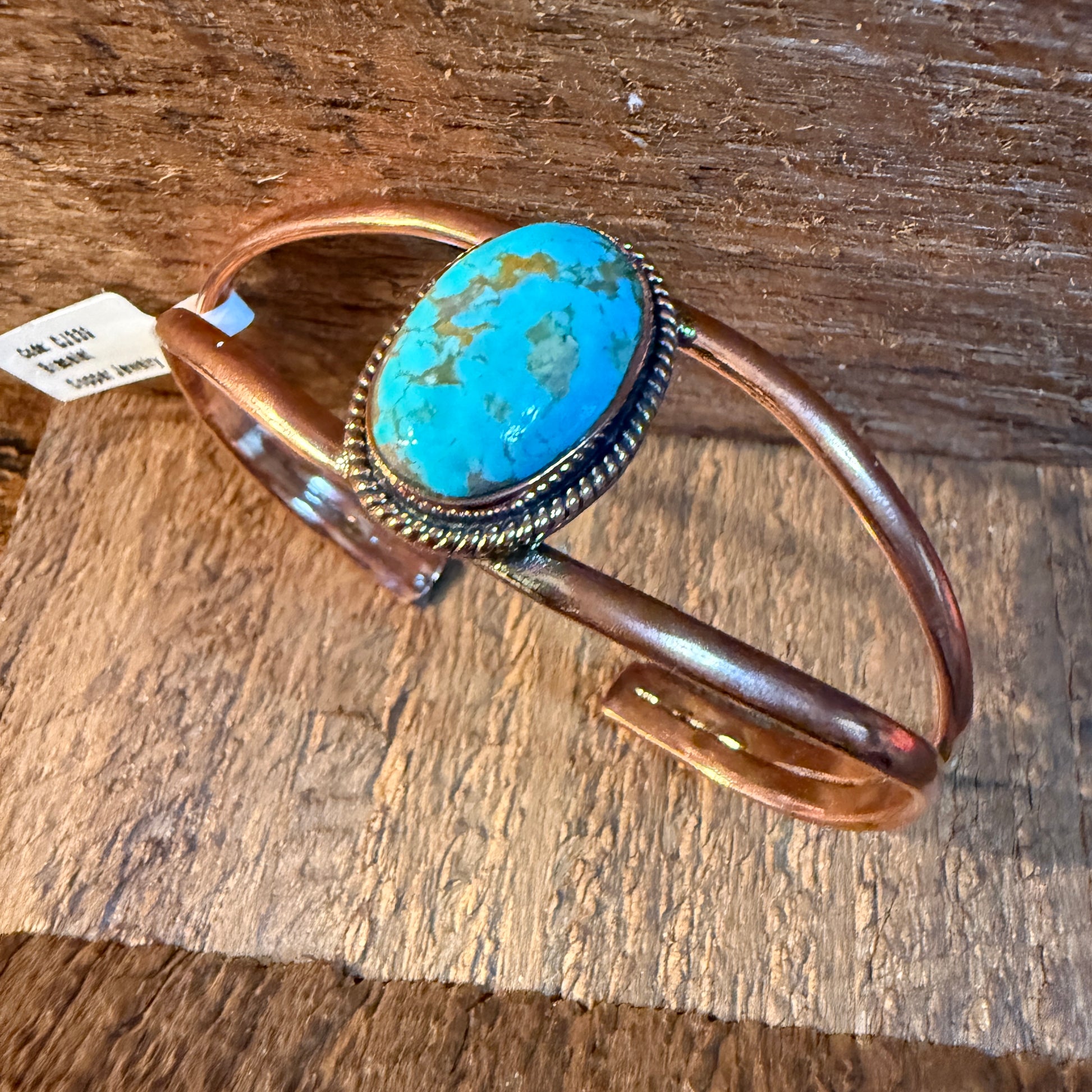 Arizona Turquoise Gemstone Wide Cuff Bangle in Genuine Copper Wild West Boho