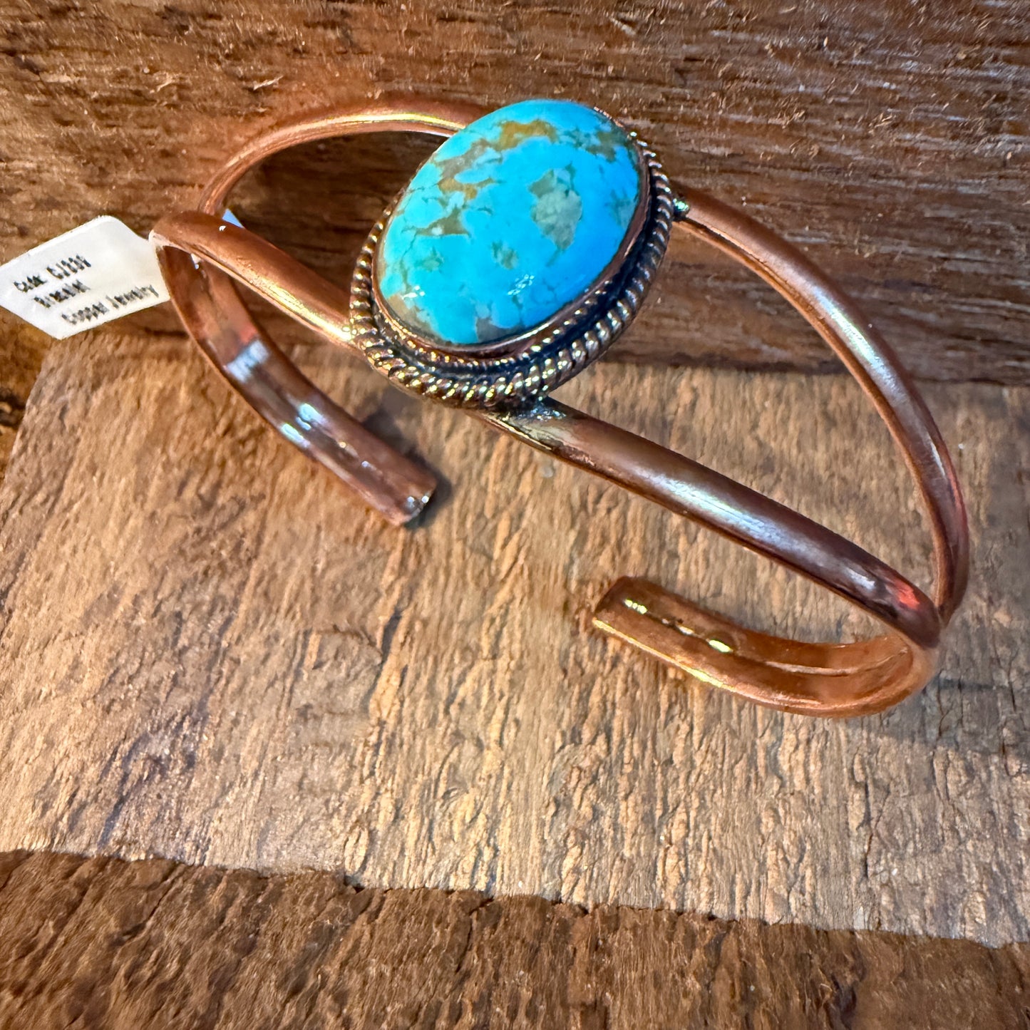 Arizona Turquoise Gemstone Wide Cuff Bangle in Genuine Copper Wild West Boho