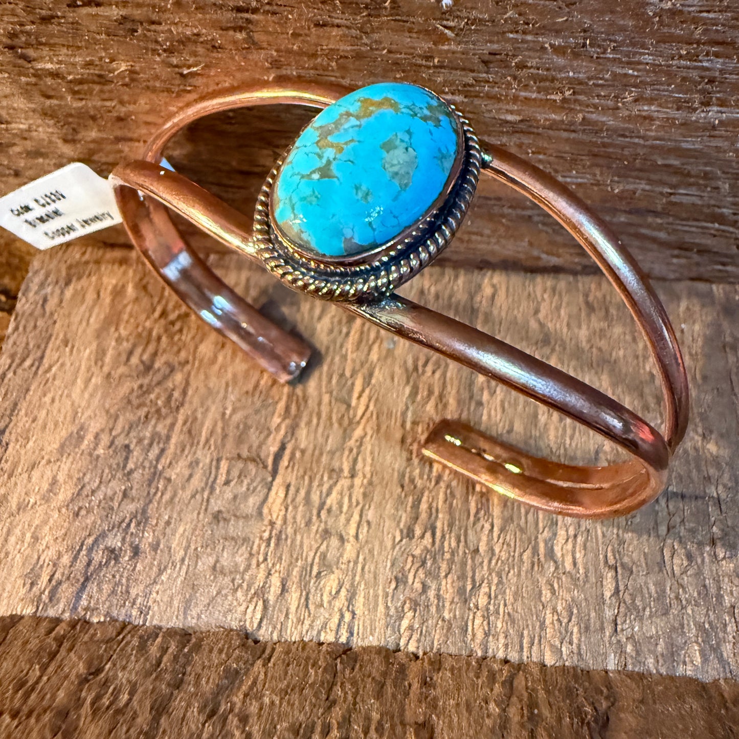 Arizona Turquoise Gemstone Wide Cuff Bangle in Genuine Copper Wild West Boho