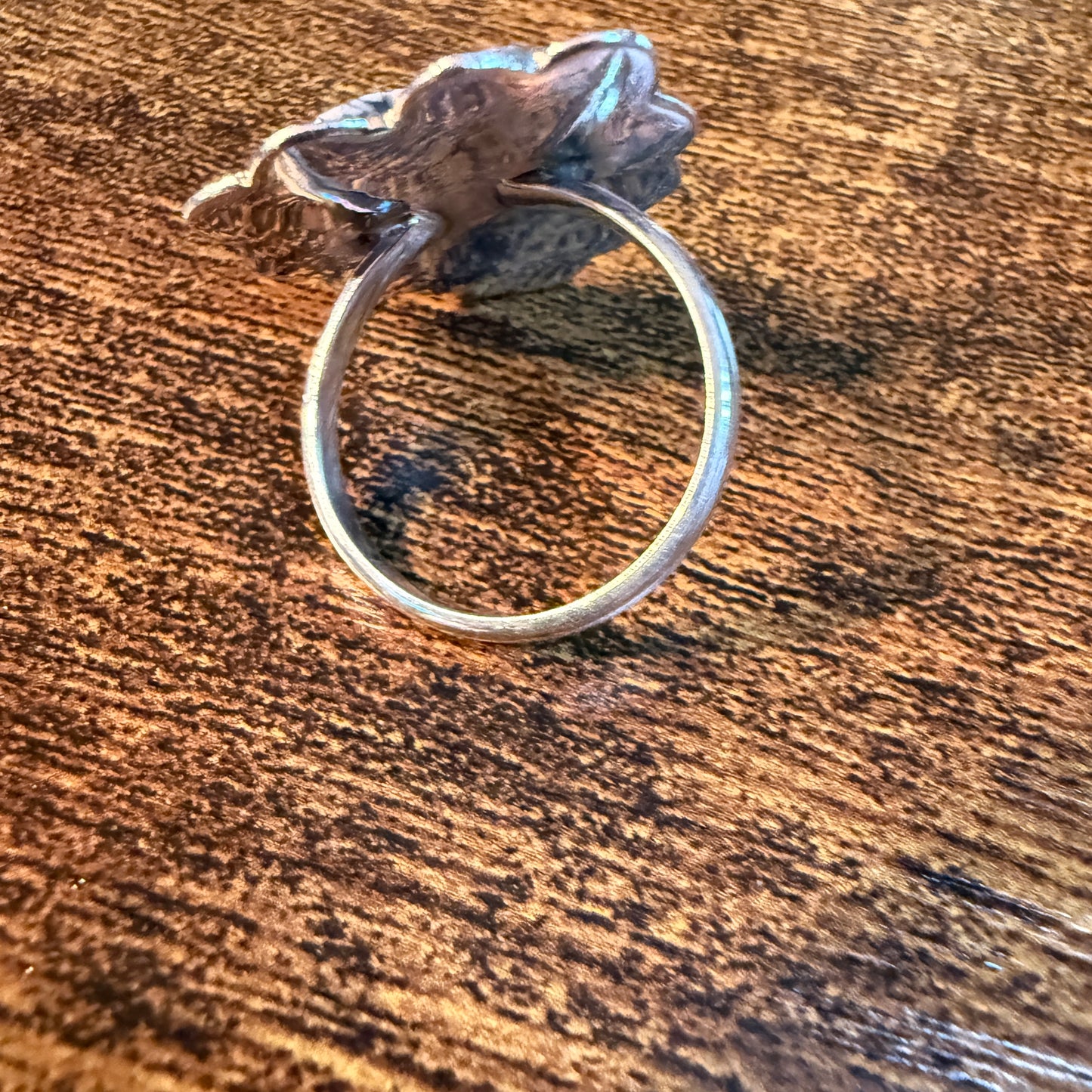 White Buffalo Turquoise Gemstone Adjustable Heart Ring in Sterling Silver Wild West Boho