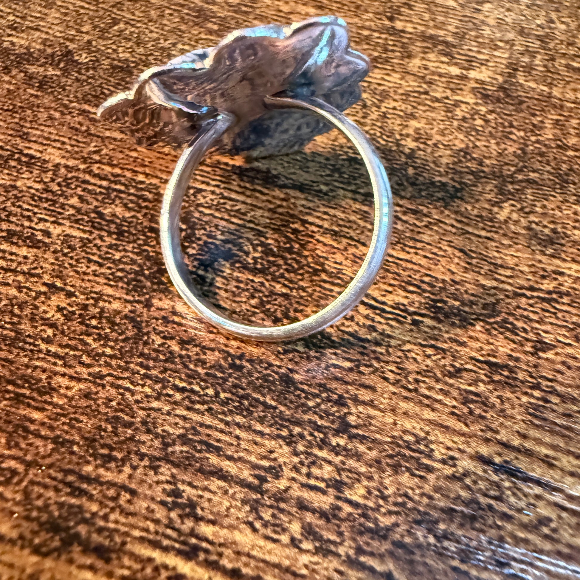 White Buffalo Turquoise Gemstone Adjustable Heart Ring in Sterling Silver Wild West Boho