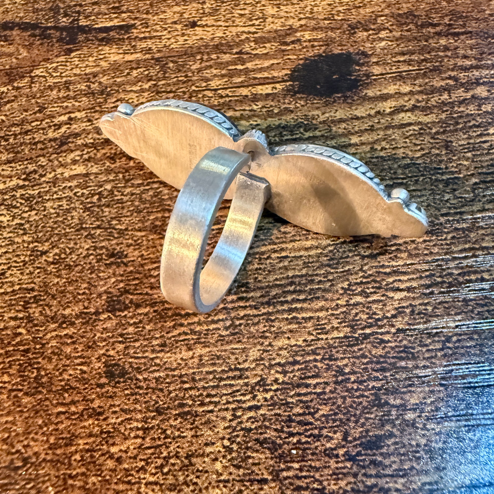 Blackjack Turquoise Gemstone Double Stone Statement Ring Adjustable in Sterling Silver Wild West Boho