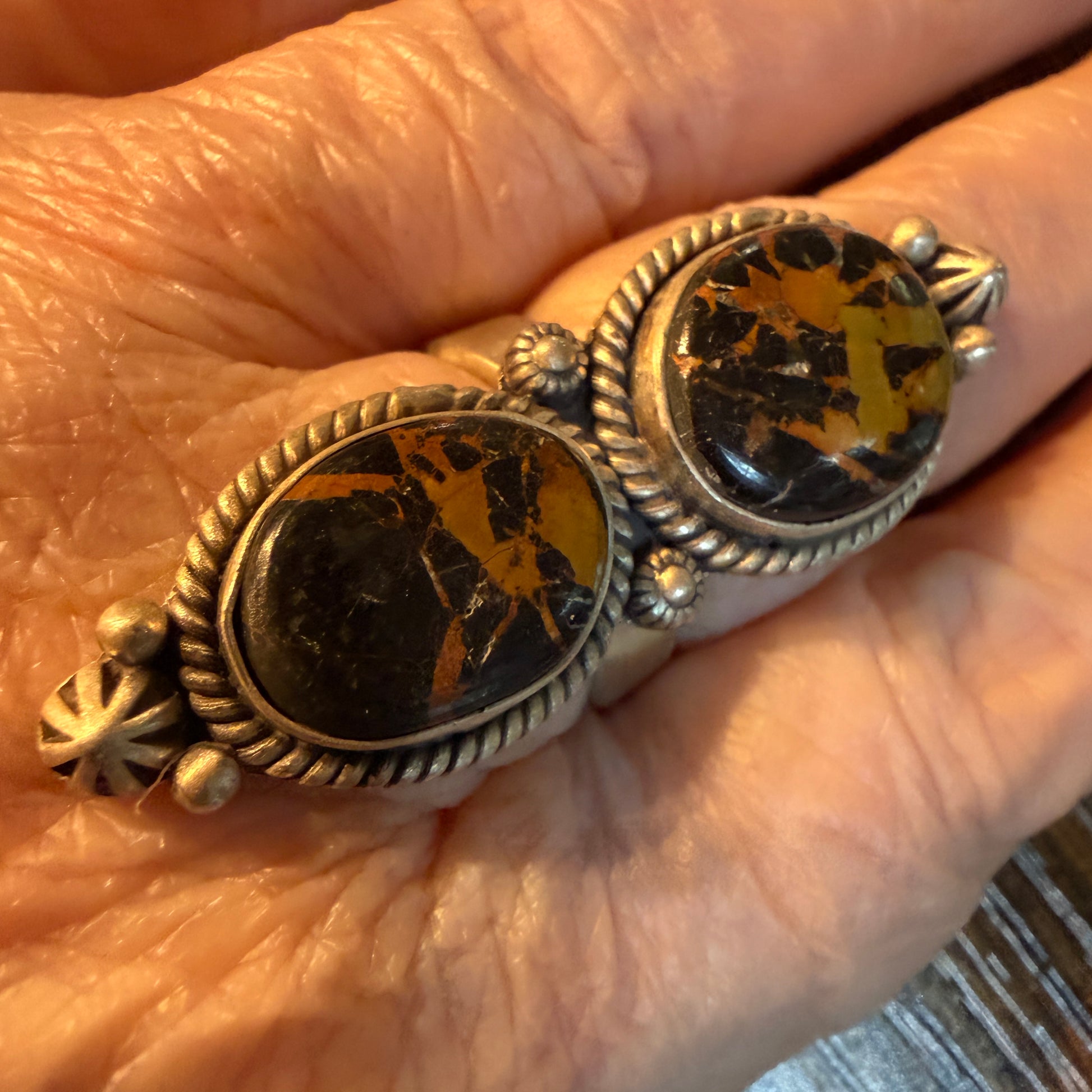 Blackjack Turquoise Gemstone Double Stone Statement Ring Adjustable in Sterling Silver Wild West Boho