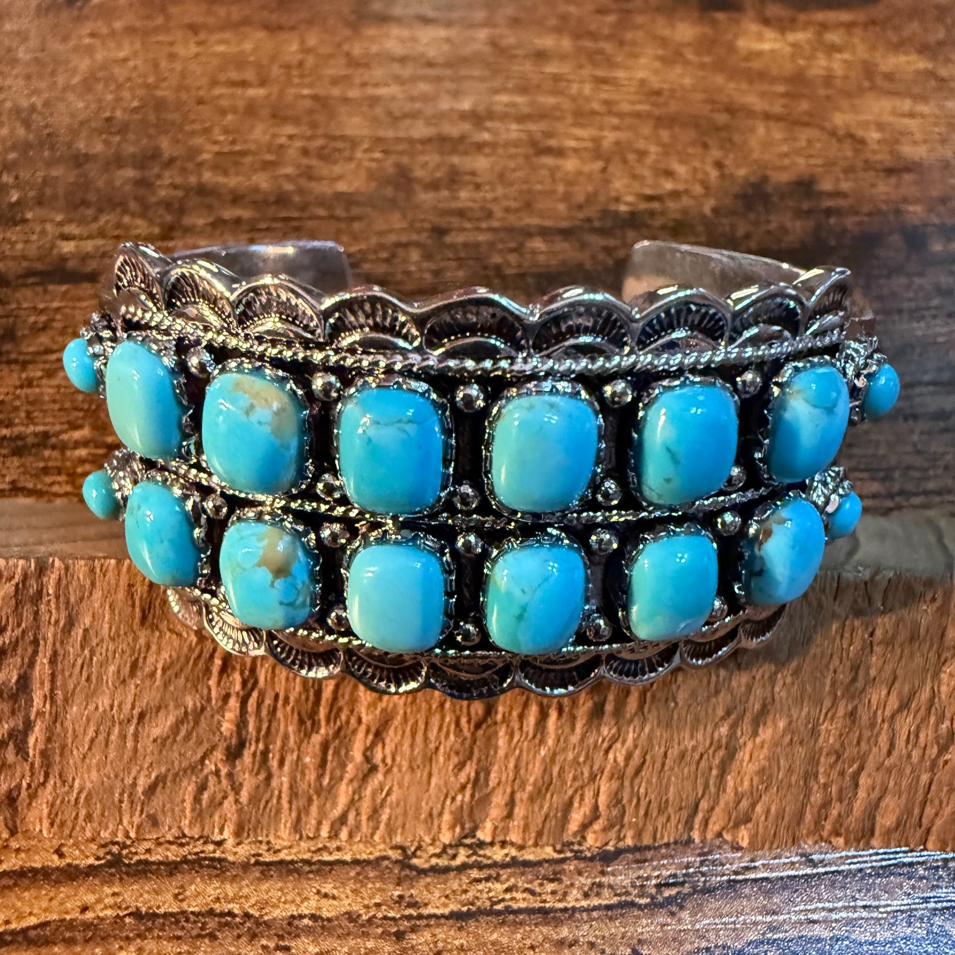 Kingman Turquoise Wide Cuff Bracelet Silver Plated WildWestBoho