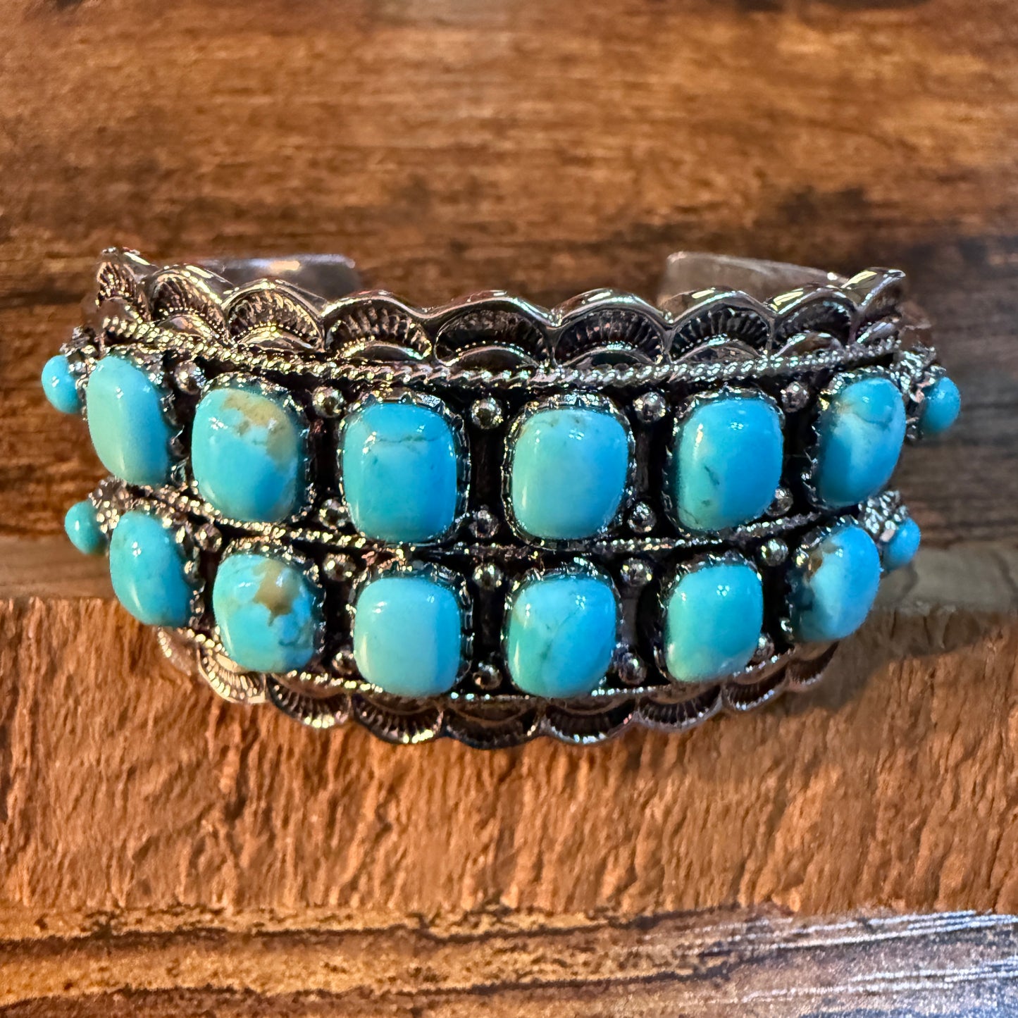 Kingman Turquoise Wide Cuff Bracelet Silver Plated WildWestBoho