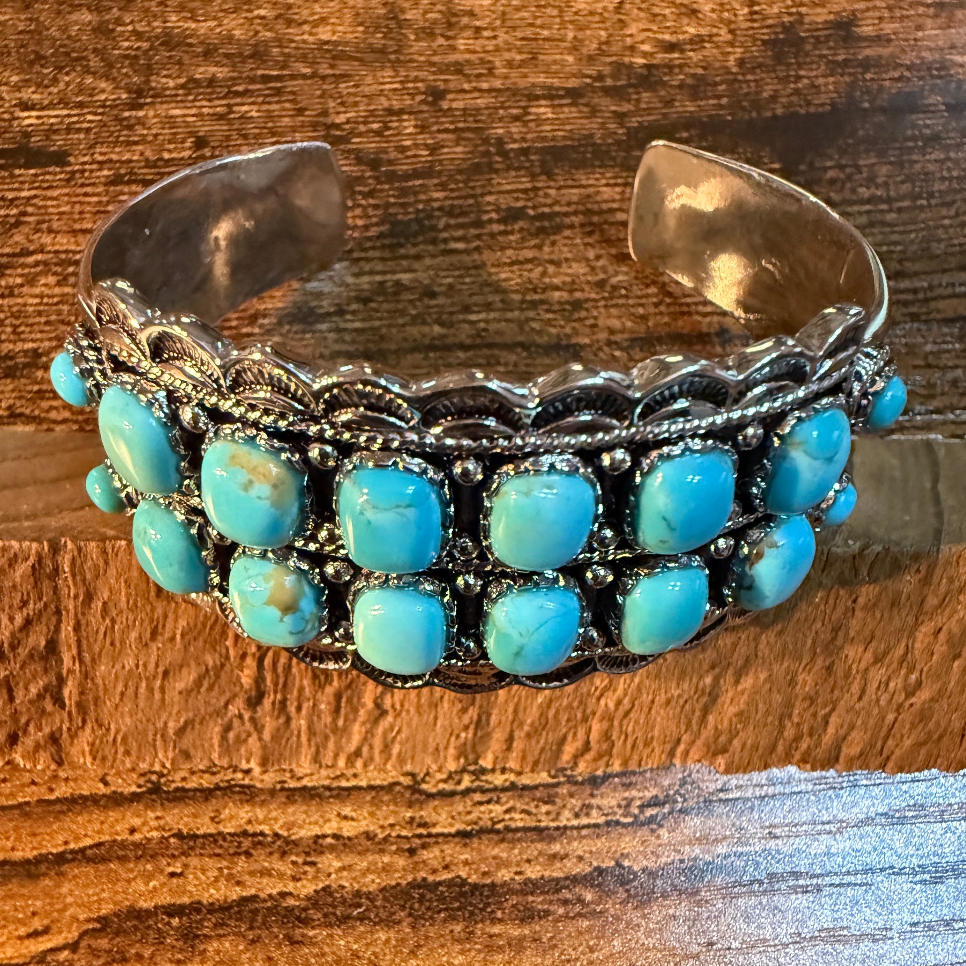 Kingman Turquoise Wide Cuff Bracelet Silver Plated WildWestBoho