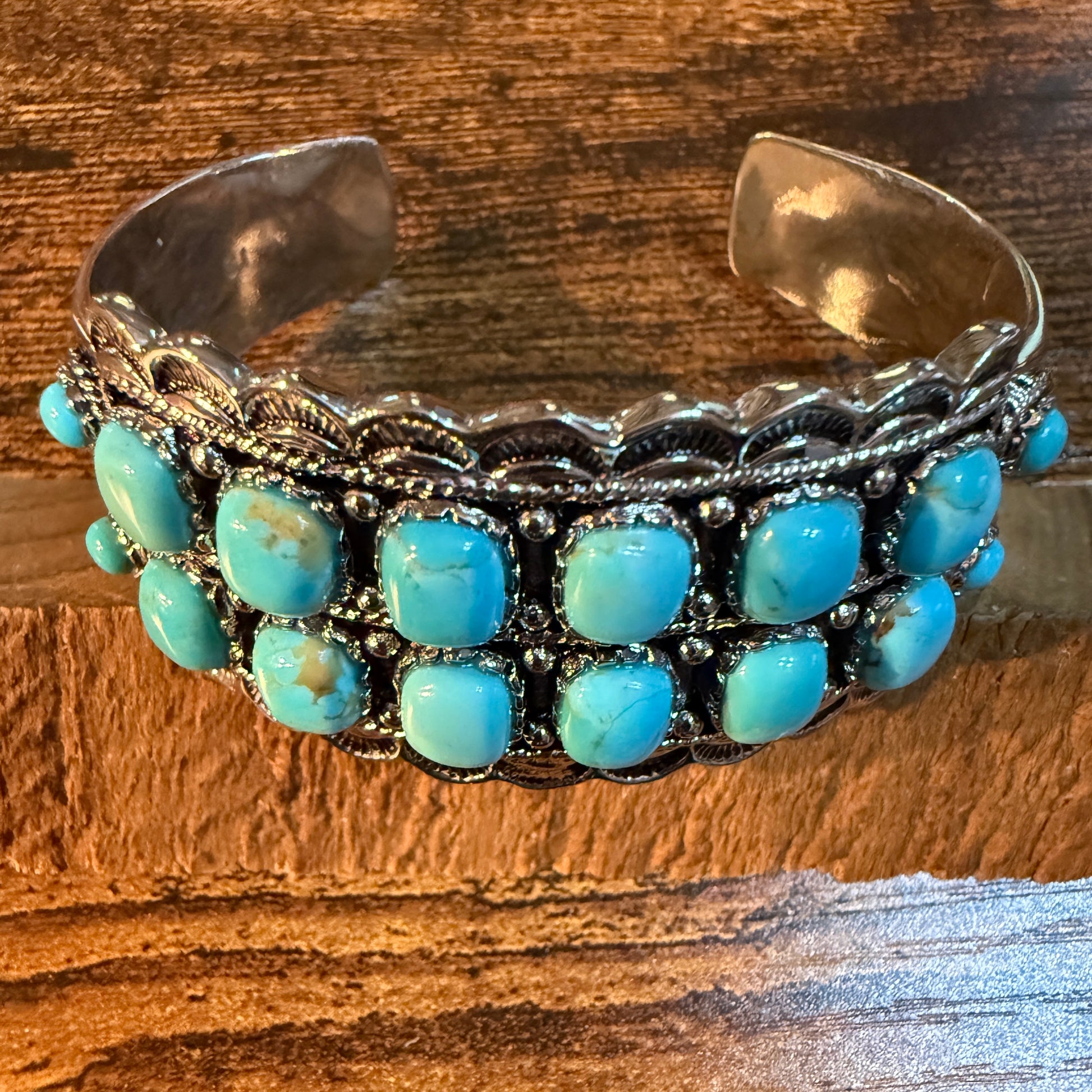 Kingman Turquoise Wide Cuff Bracelet Silver Plated WildWestBoho