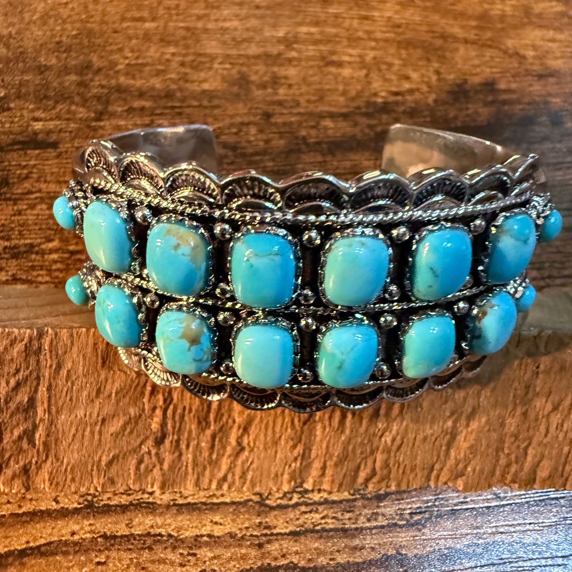 Kingman Turquoise Wide Cuff Bracelet Silver Plated WildWestBoho