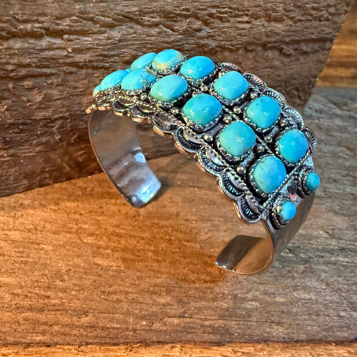 Kingman Turquoise Wide Cuff Bracelet Silver Plated WildWestBoho