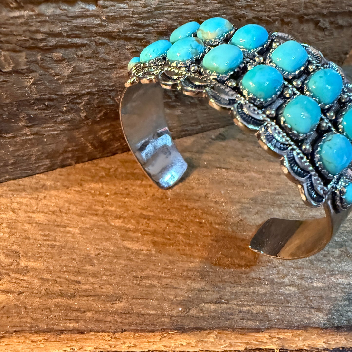 Kingman Turquoise Wide Cuff Bracelet Silver Plated WildWestBoho