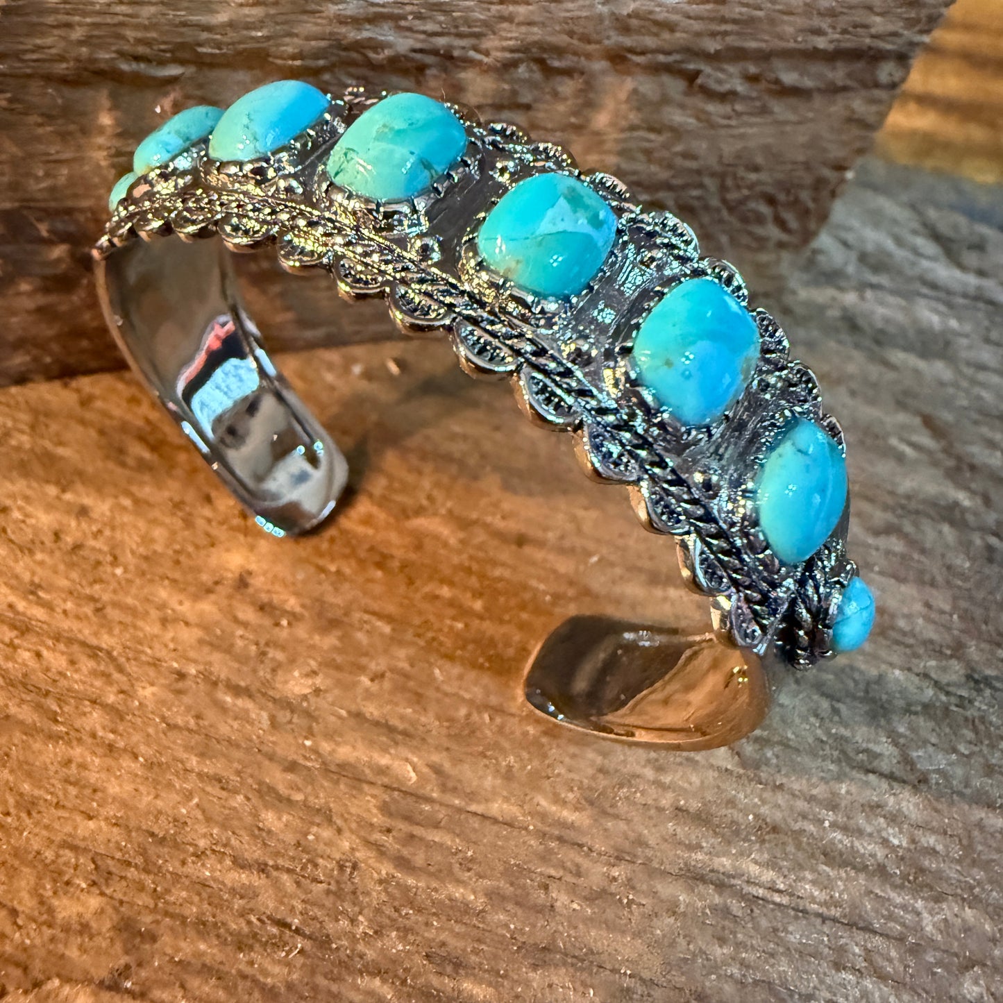Kingman Turquoise Cuff Bangle Bracelet Silver Plated Wild West Boho