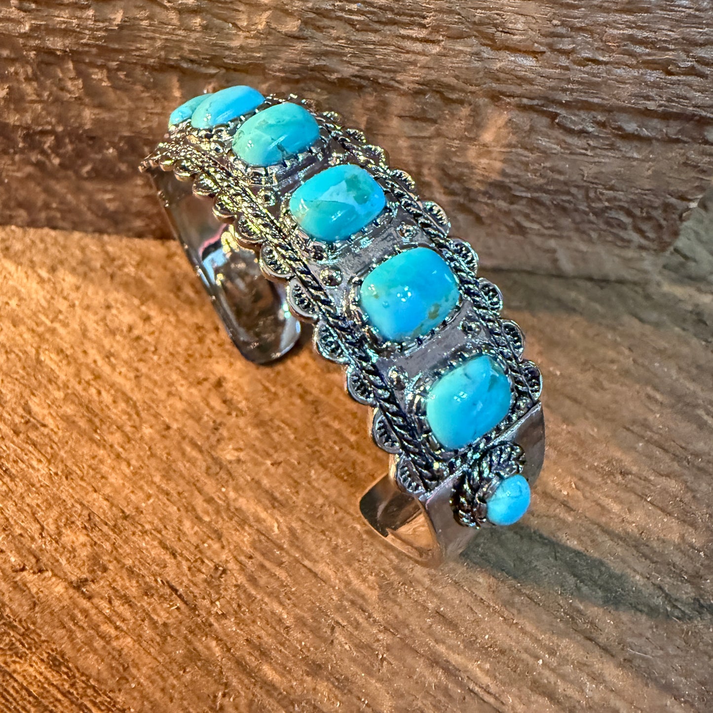 Kingman Turquoise Cuff Bangle Bracelet Silver Plated Wild West Boho