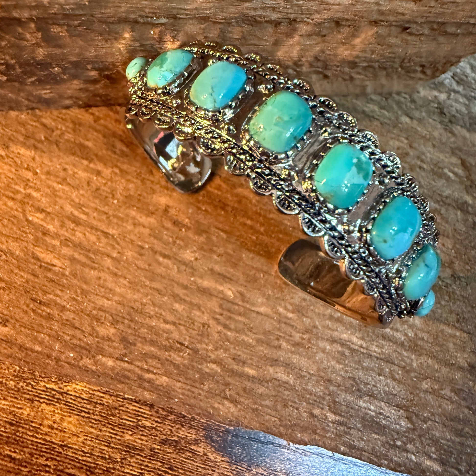 Kingman Turquoise Cuff Bangle Bracelet Silver Plated Wild West Boho