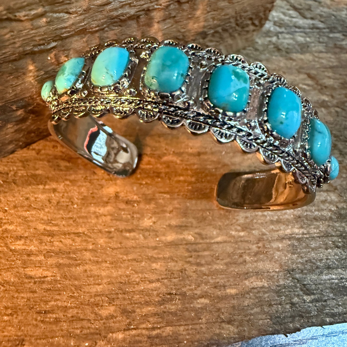 Kingman Turquoise Cuff Bangle Bracelet Silver Plated Wild West Boho
