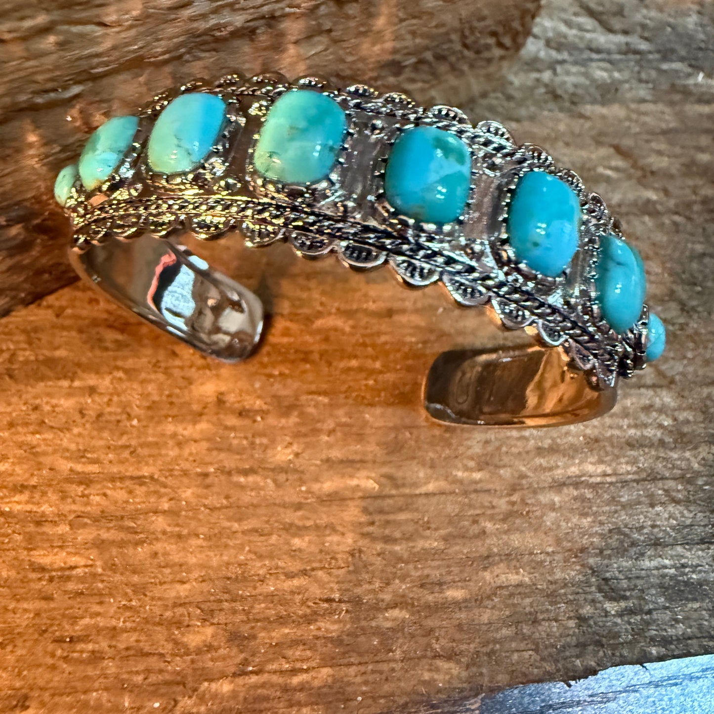 Kingman Turquoise Cuff Bangle Bracelet Silver Plated Wild West Boho