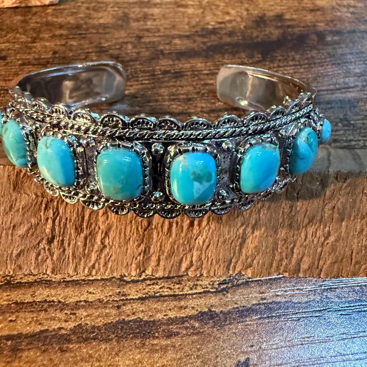Kingman Turquoise Cuff Bangle Bracelet Silver Plated Wild West Boho