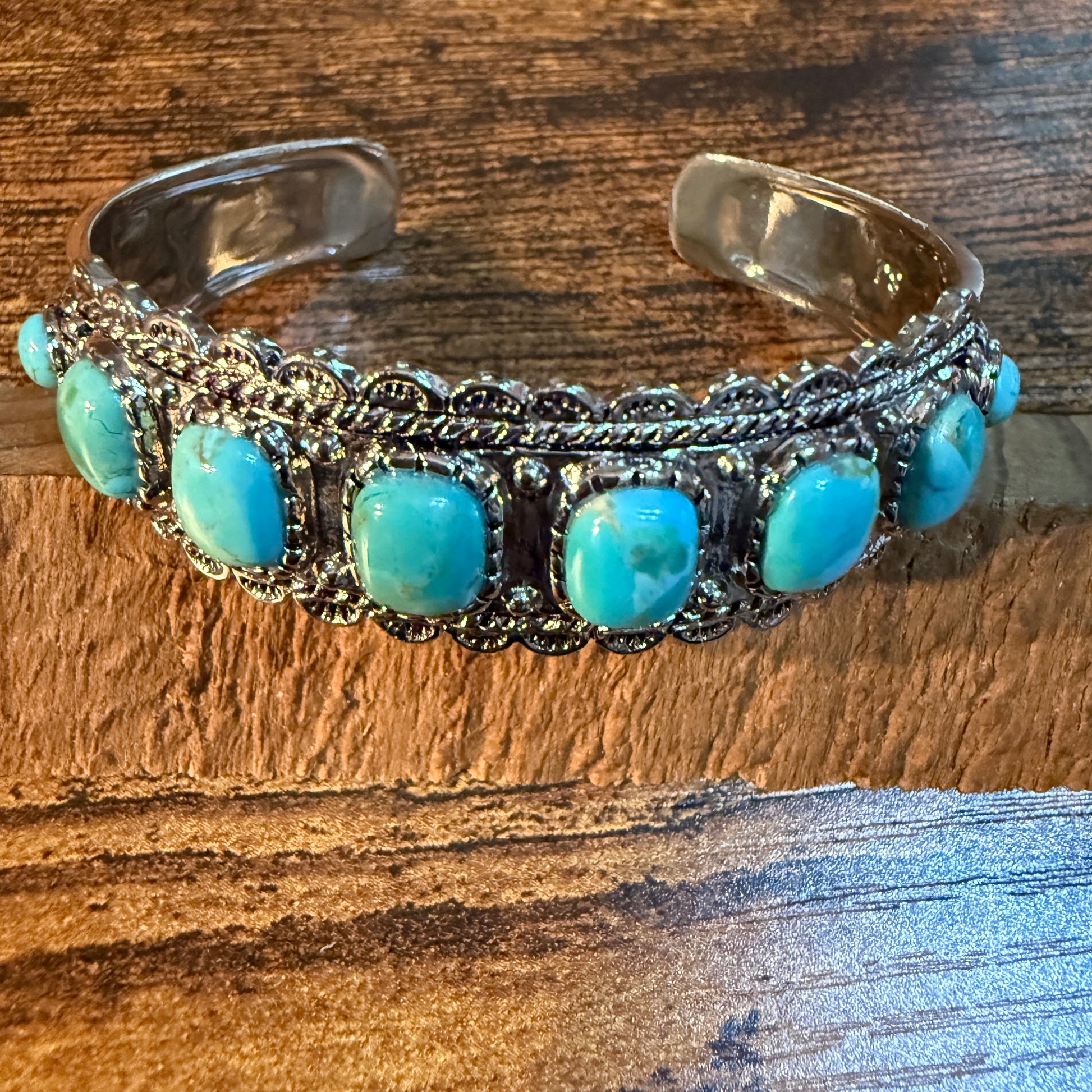 Kingman Turquoise Cuff Bangle Bracelet Silver Plated Wild West Boho