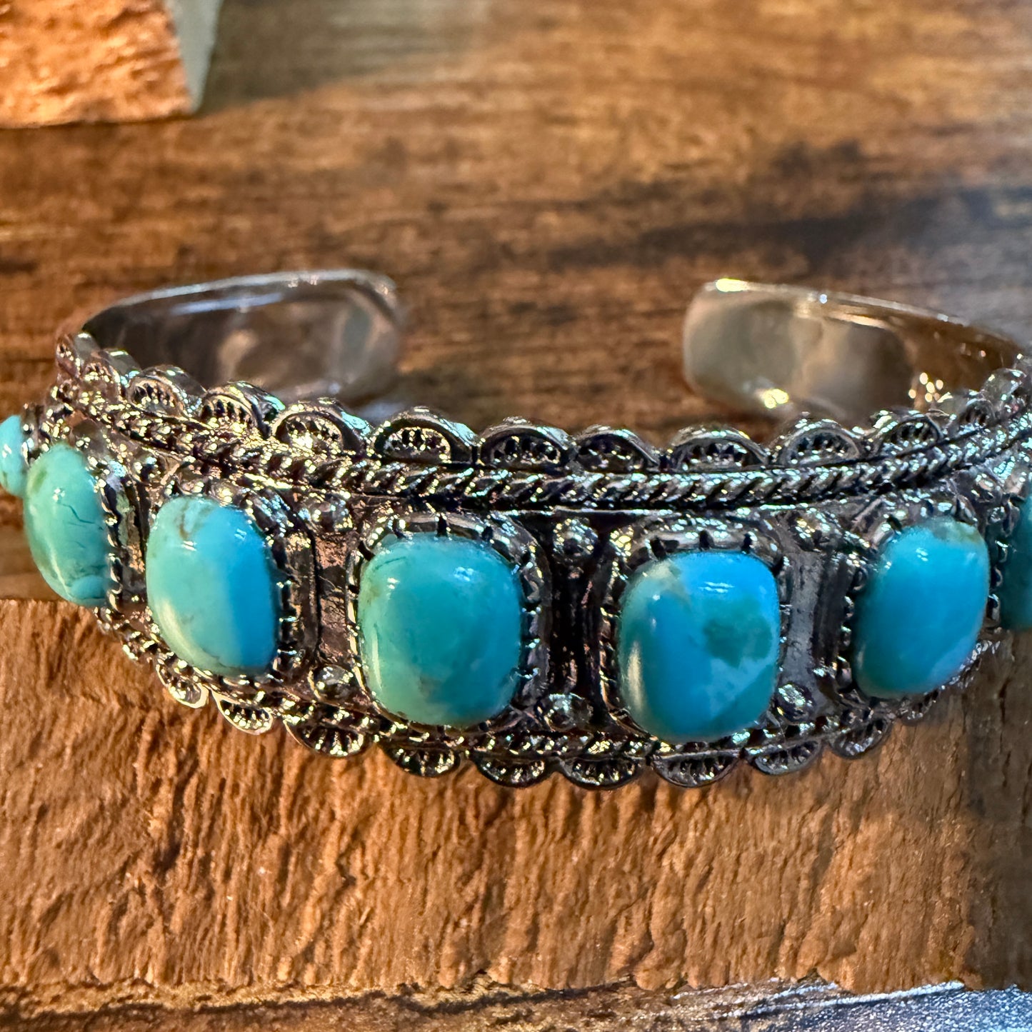 Kingman Turquoise Cuff Bangle Bracelet Silver Plated Wild West Boho