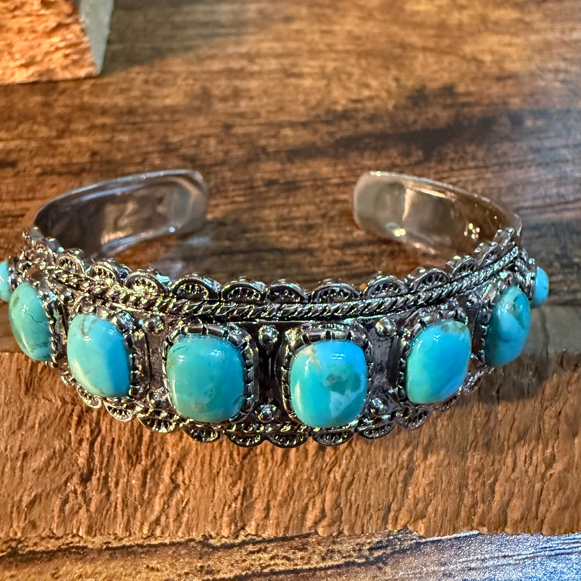 Kingman Turquoise Cuff Bangle Bracelet Silver Plated Wild West Boho