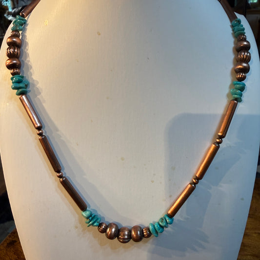 Sierra Bella Turquoise Gemstone 22 Inch Bead Necklace in Genuine Copper Wild West Boho