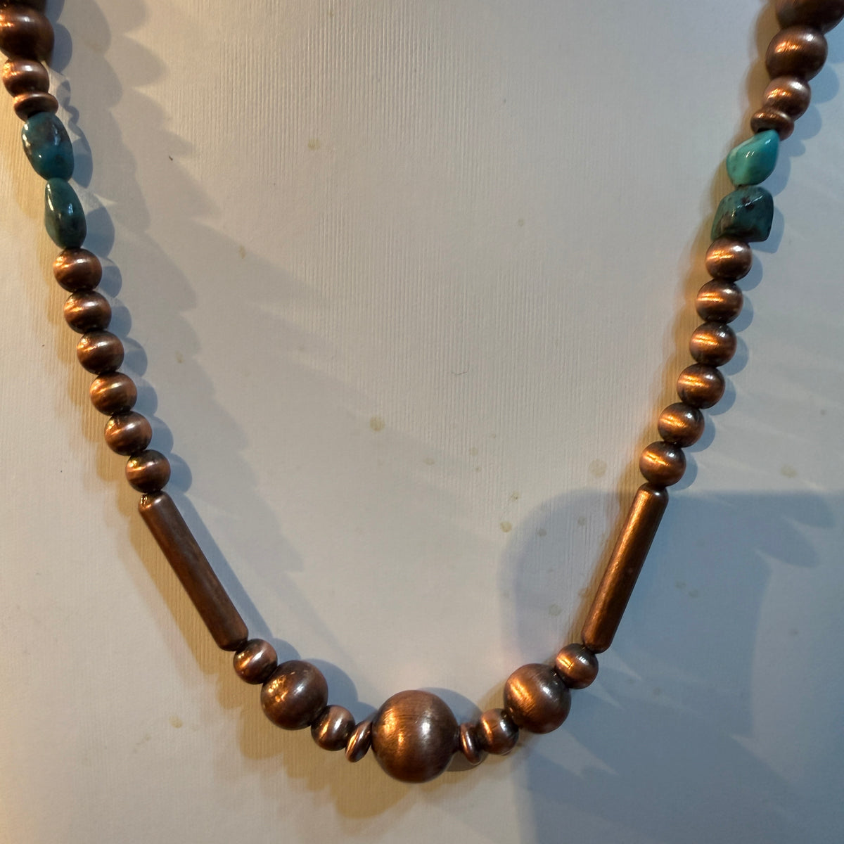 Clound Mountain Turquoise 20 Inch Desert Pearl Bead Necklace in Genuine Copper Wild West Boho
