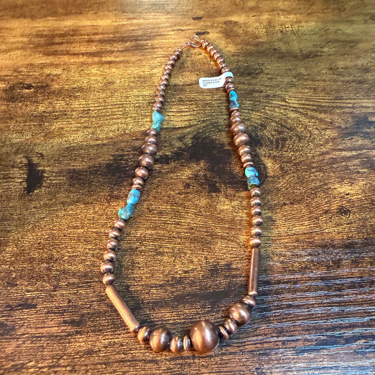 Clound Mountain Turquoise 20 Inch Desert Pearl Bead Necklace in Genuine Copper Wild West Boho