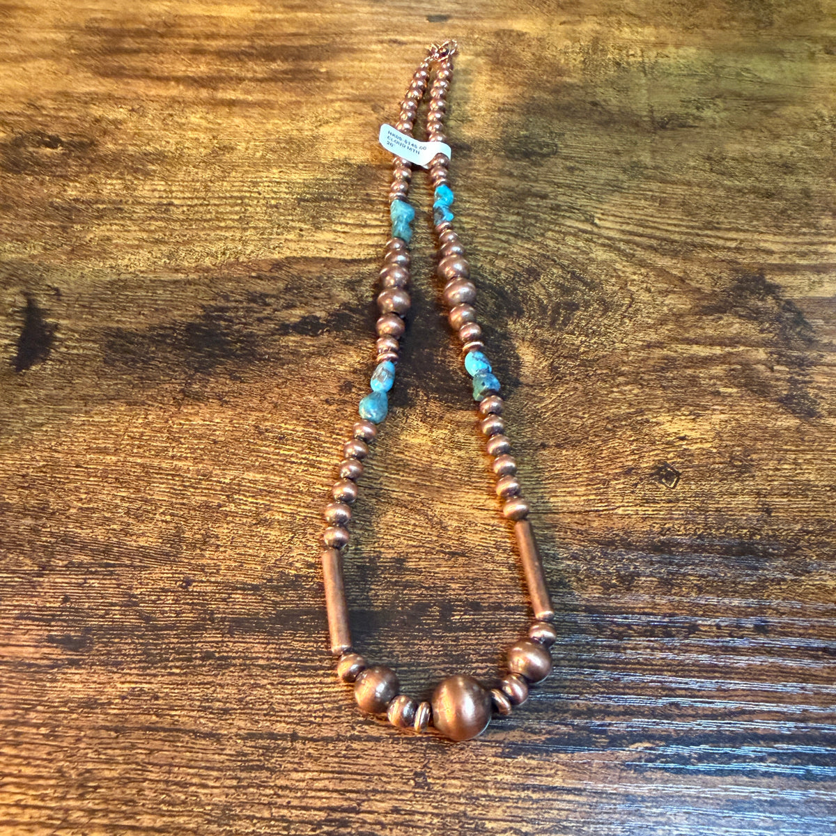 Clound Mountain Turquoise 20 Inch Desert Pearl Bead Necklace in Genuine Copper Wild West Boho