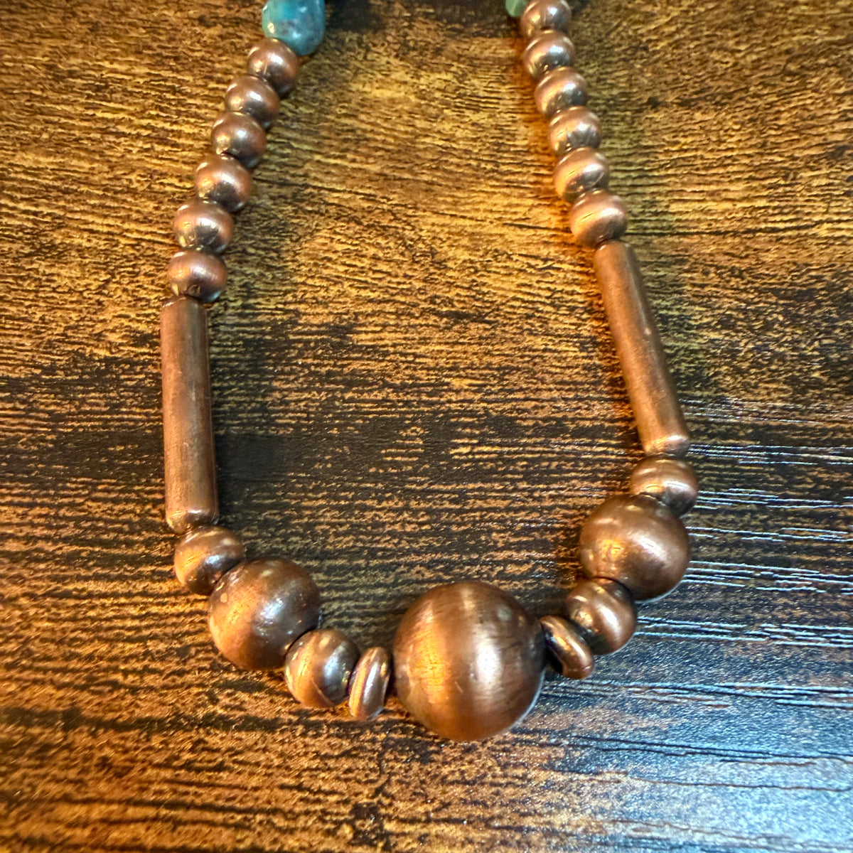 Clound Mountain Turquoise 20 Inch Desert Pearl Bead Necklace in Genuine Copper Wild West Boho