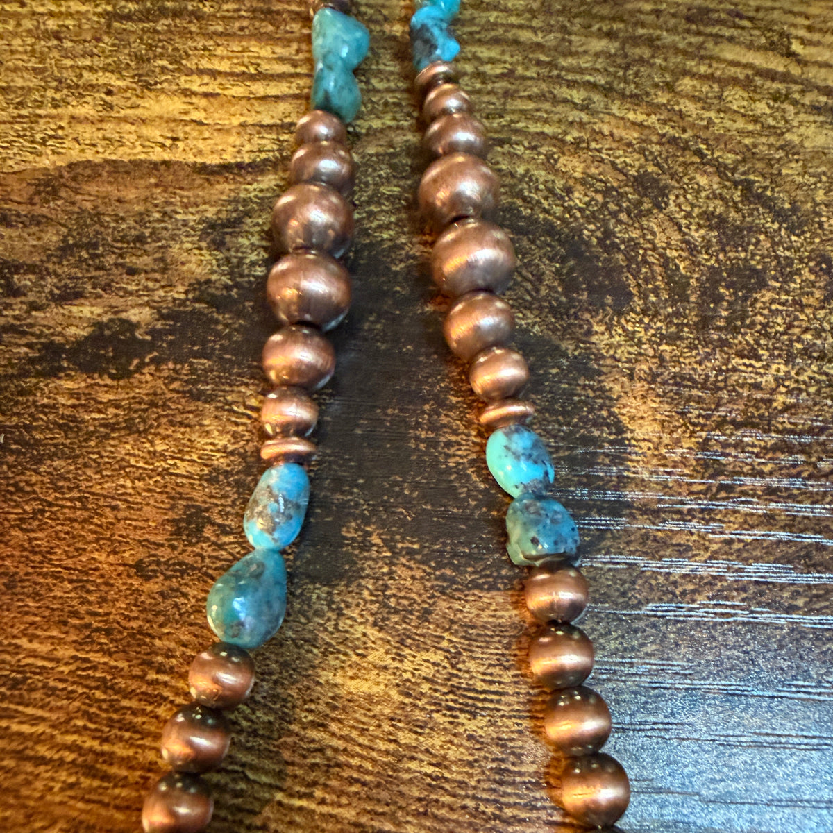 Clound Mountain Turquoise 20 Inch Desert Pearl Bead Necklace in Genuine Copper Wild West Boho